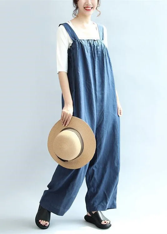 2021 blue casual linen pants oversize stylish jumpsuit pants