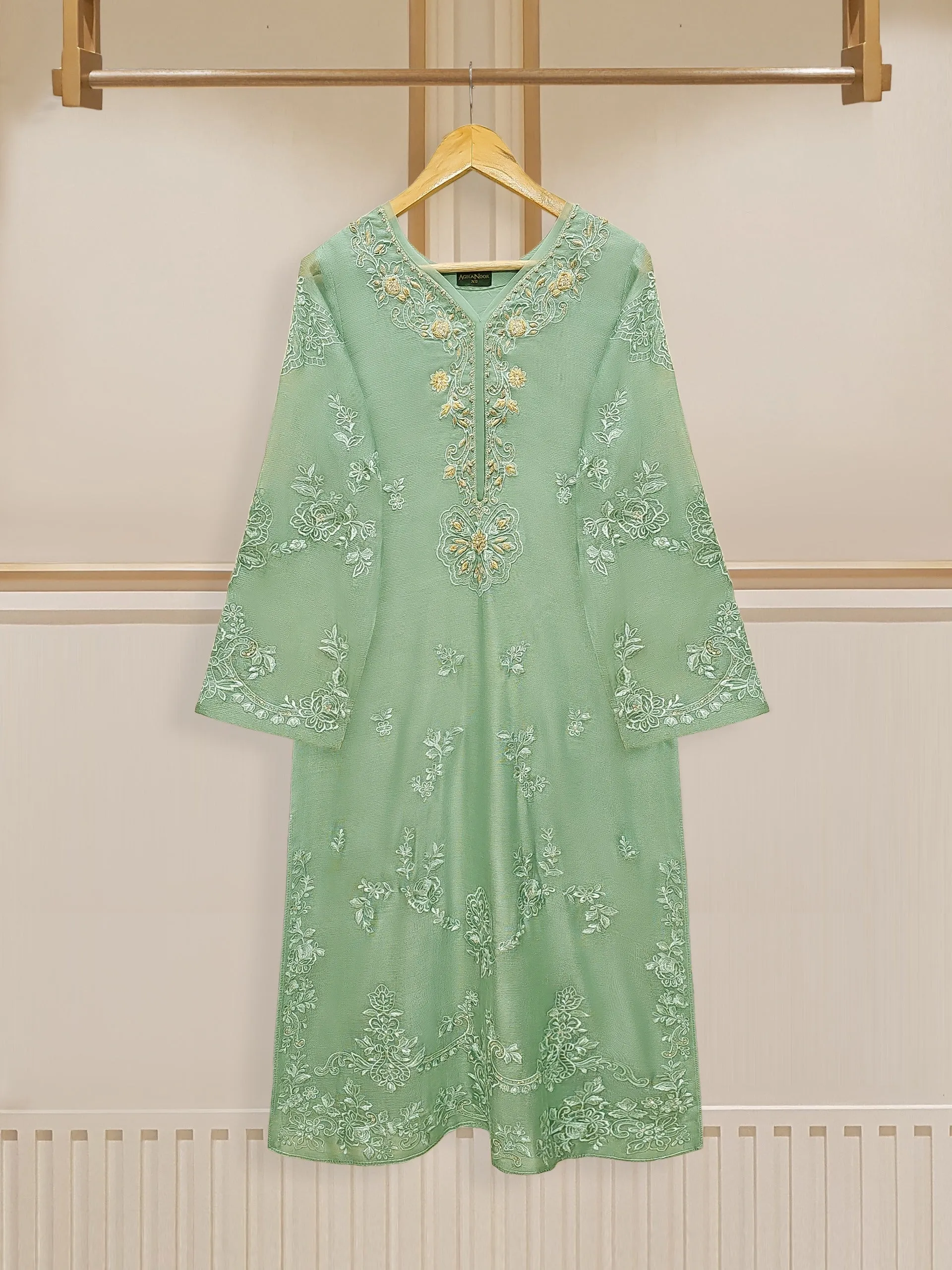 3 Piece - Pure Cotton Net Embroidered Suit S109783