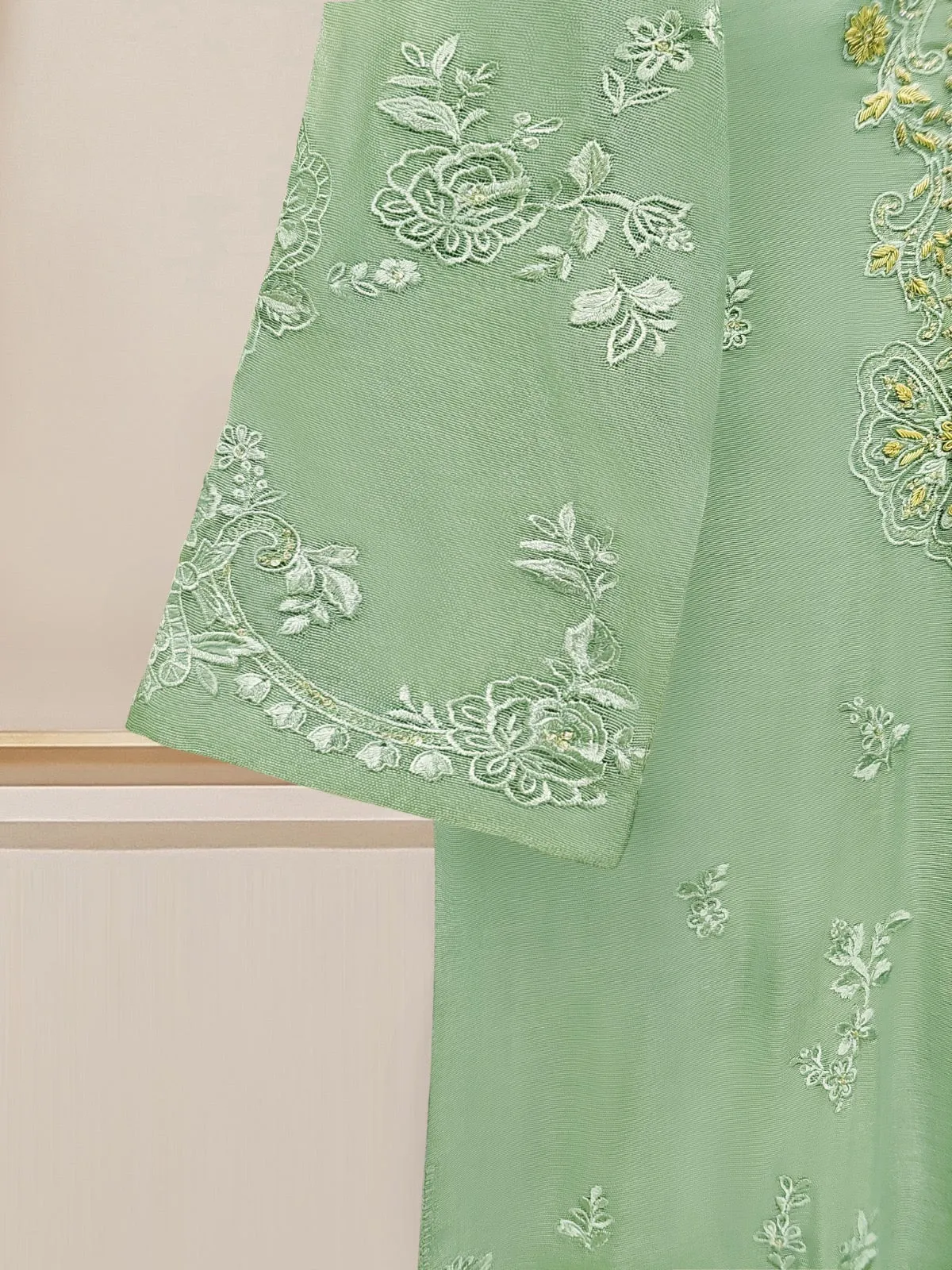 3 Piece - Pure Cotton Net Embroidered Suit S109783