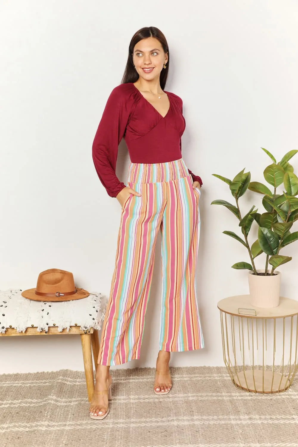 *APP EXCLUSIVE* Striped Smocked Waist Pants with Pockets