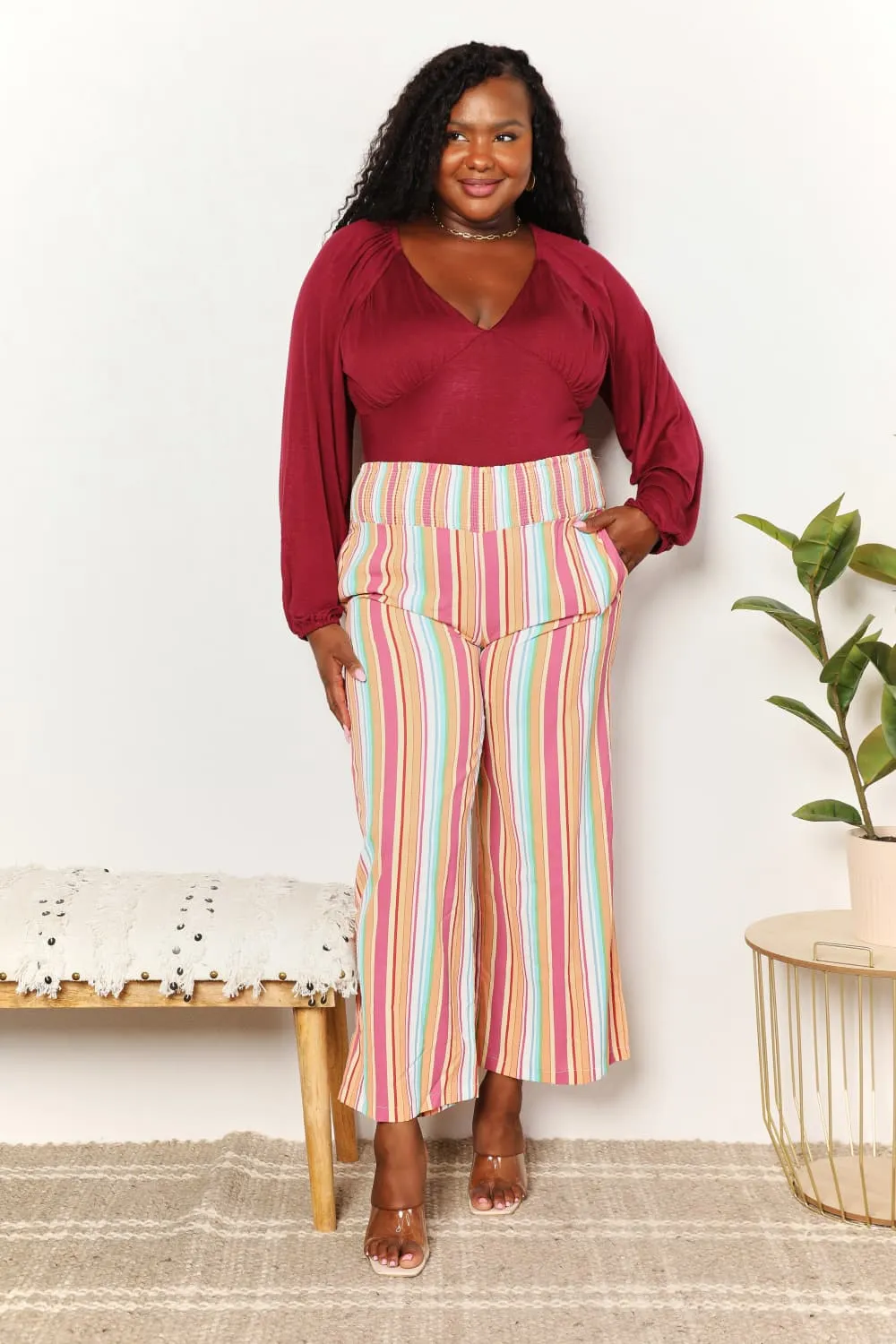 *APP EXCLUSIVE* Striped Smocked Waist Pants with Pockets