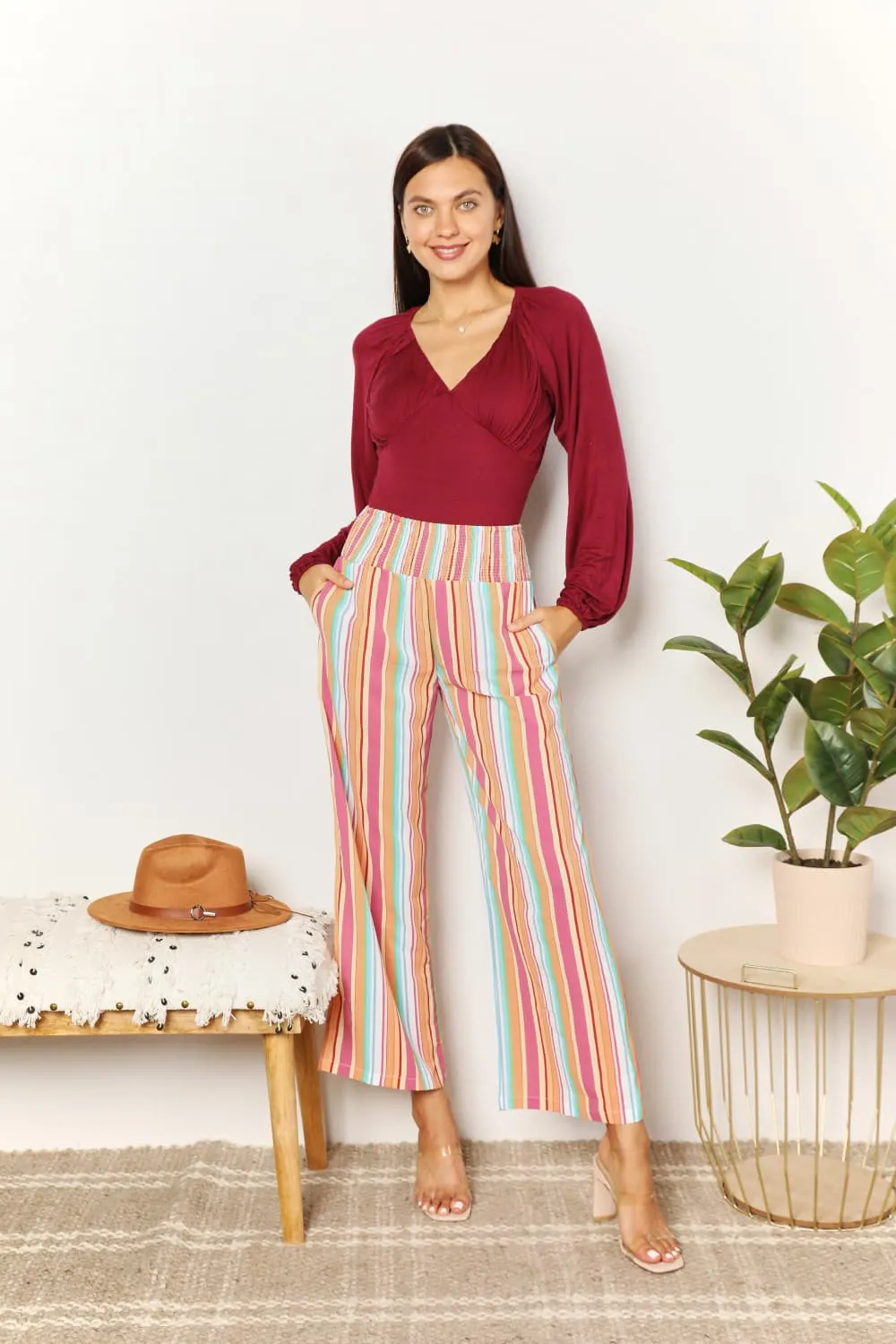 *APP EXCLUSIVE* Striped Smocked Waist Pants with Pockets