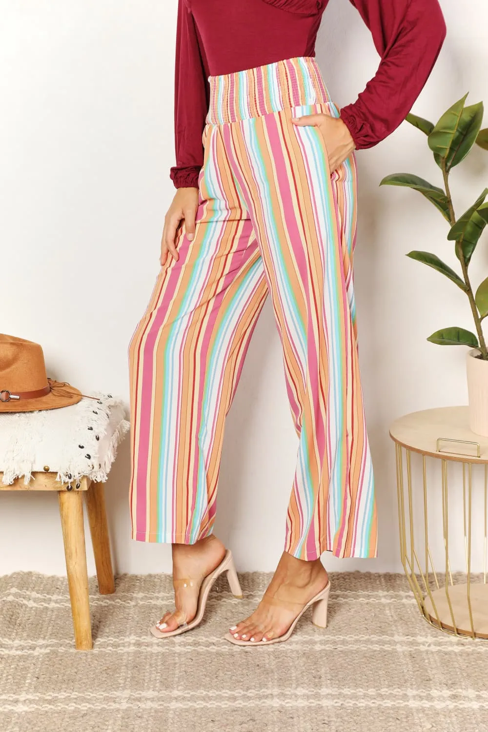 *APP EXCLUSIVE* Striped Smocked Waist Pants with Pockets