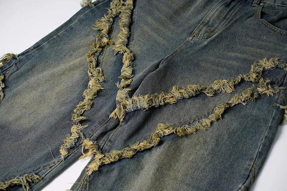 Artisan Hem Cross-Stitched Denim Flares Jeans