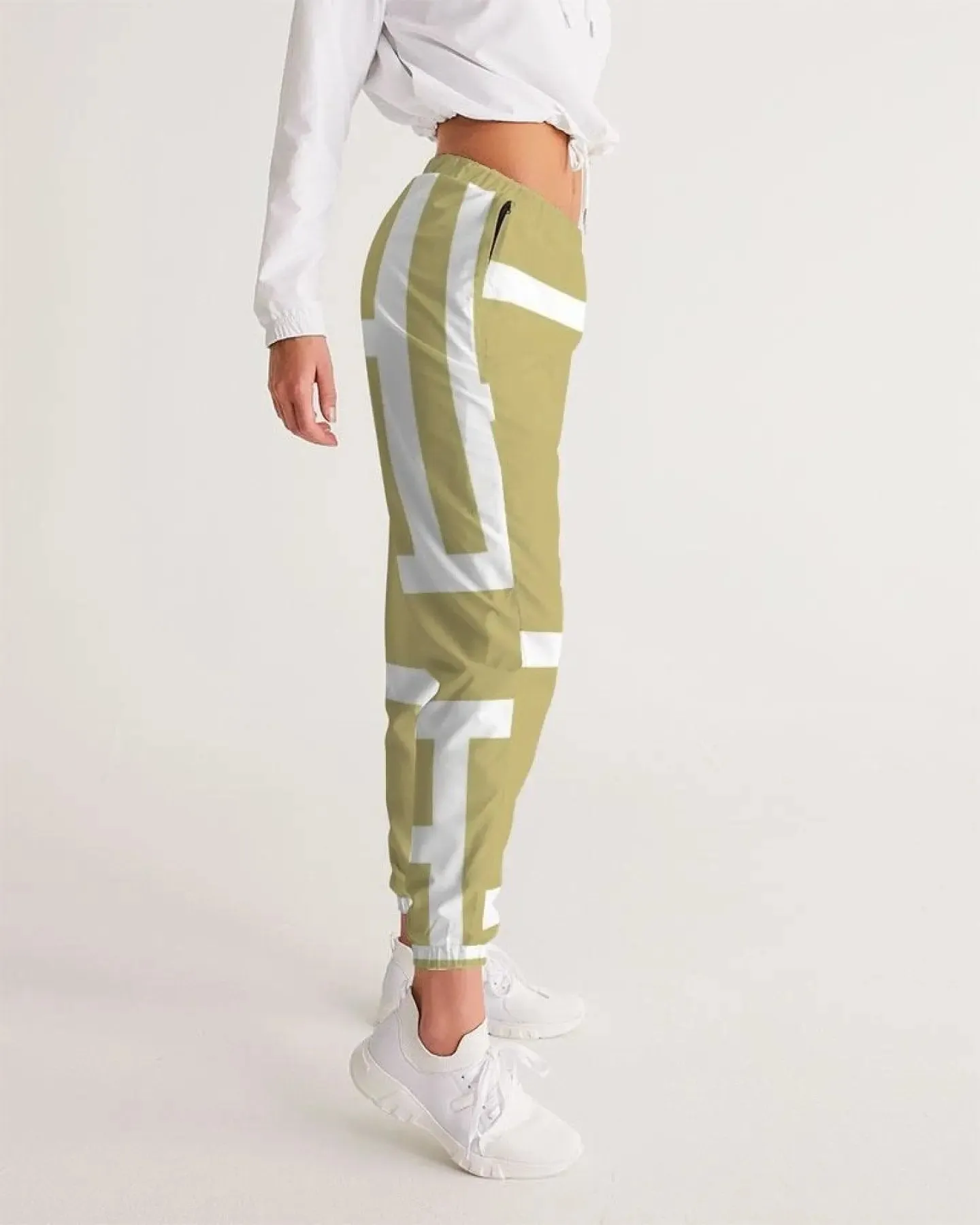 Beige and White Stylish Geometric Active Track Pants for Women