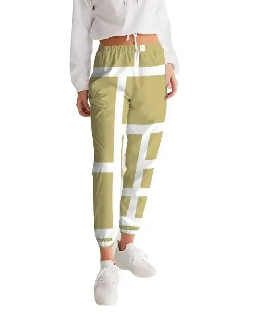 Beige and White Stylish Geometric Active Track Pants for Women