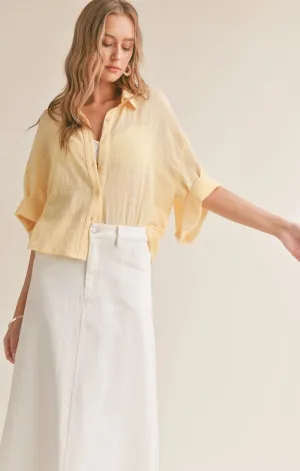 Bird Song Oversized Boxy Cuffed Shirt Lemon