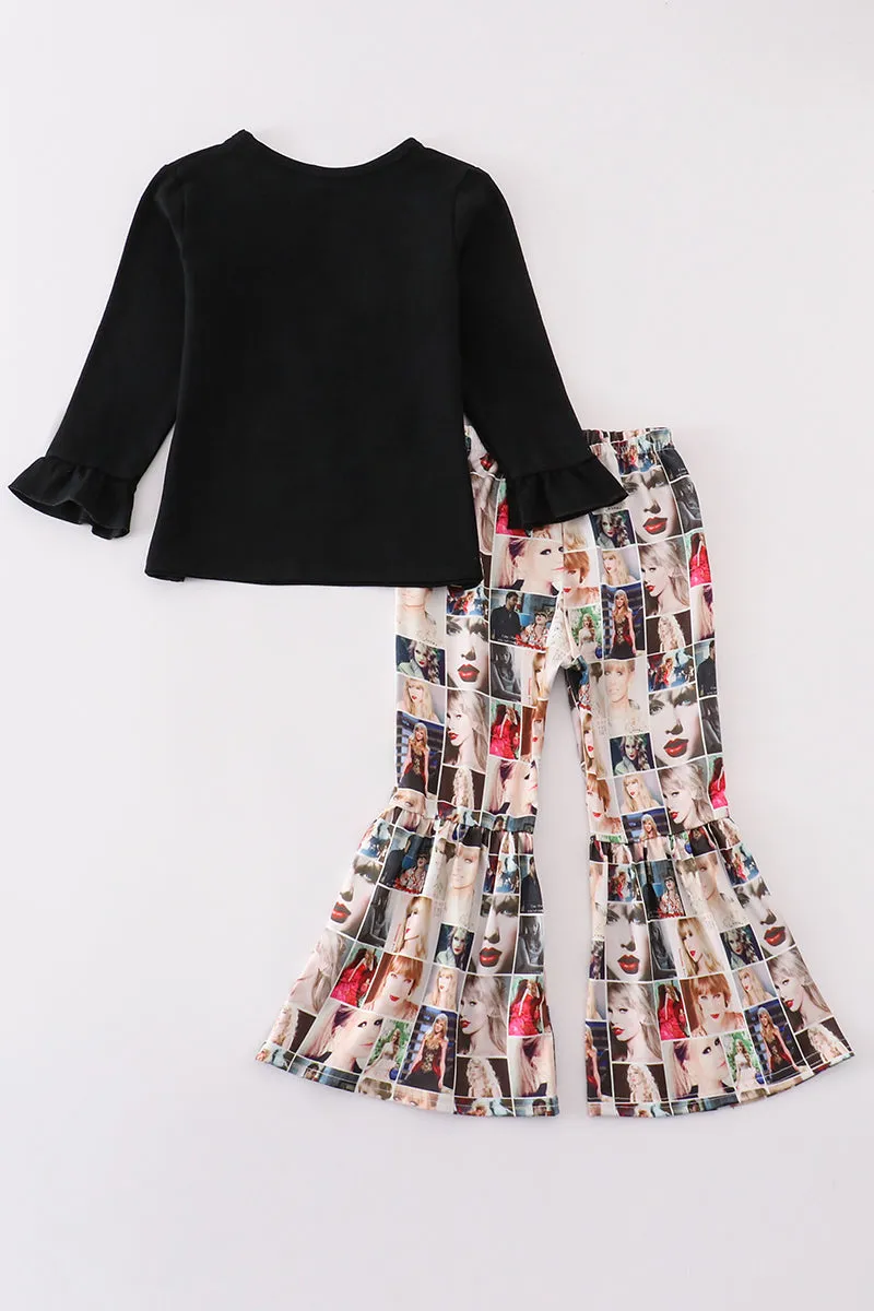 Black music fan bell pants set