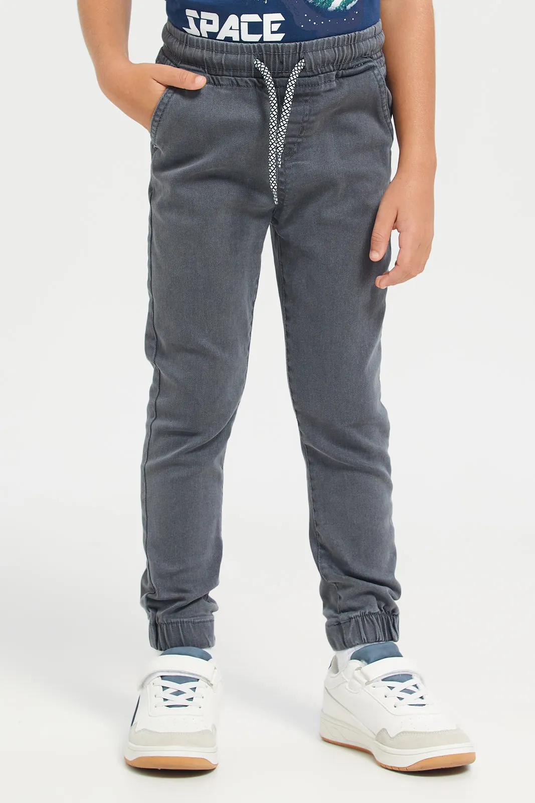 Boys Charcoal Pull On Jogger Jeans