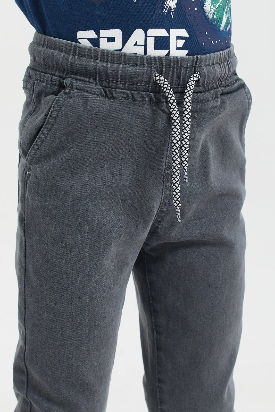 Boys Charcoal Pull On Jogger Jeans