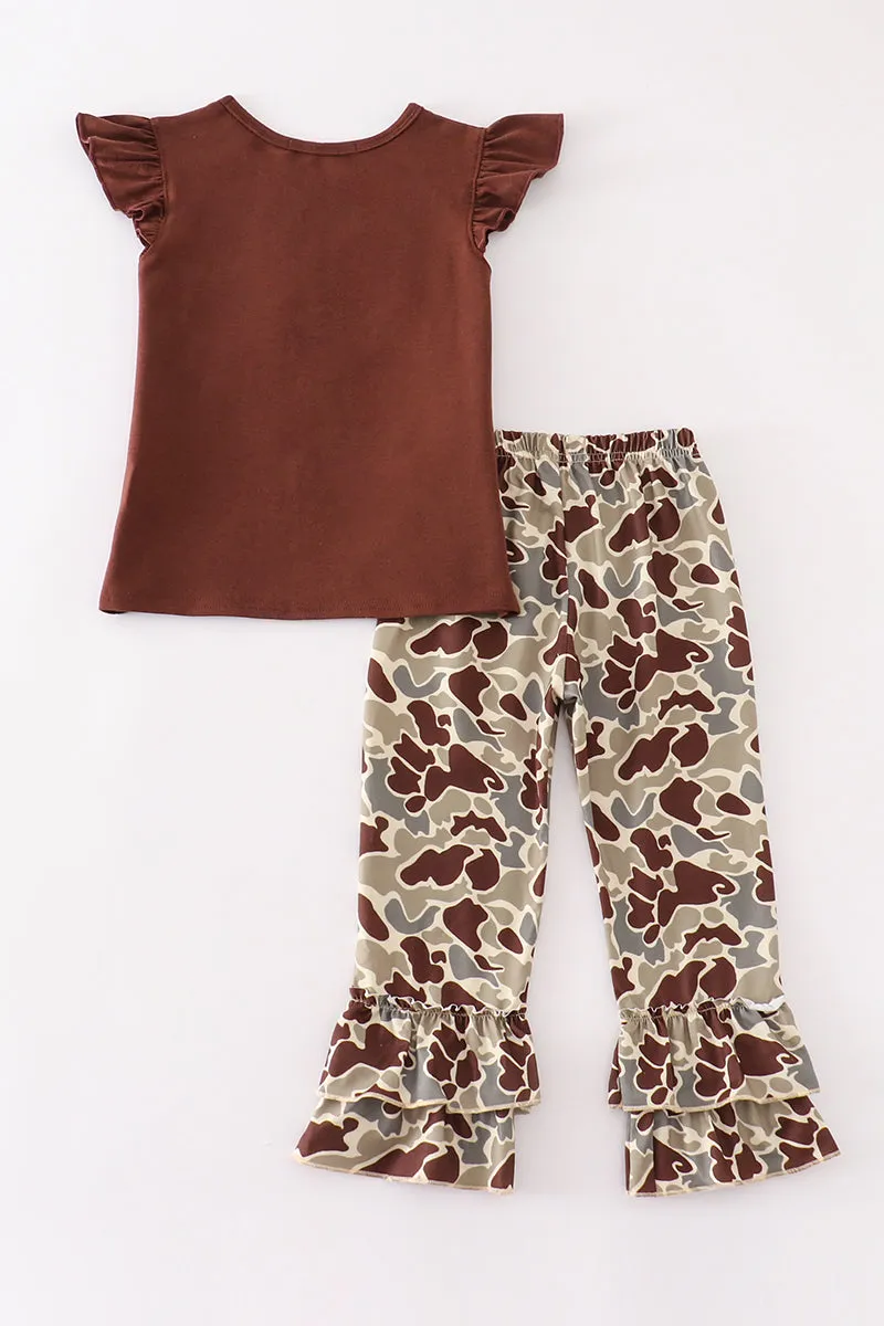 Brown camouflage ruffle girl set