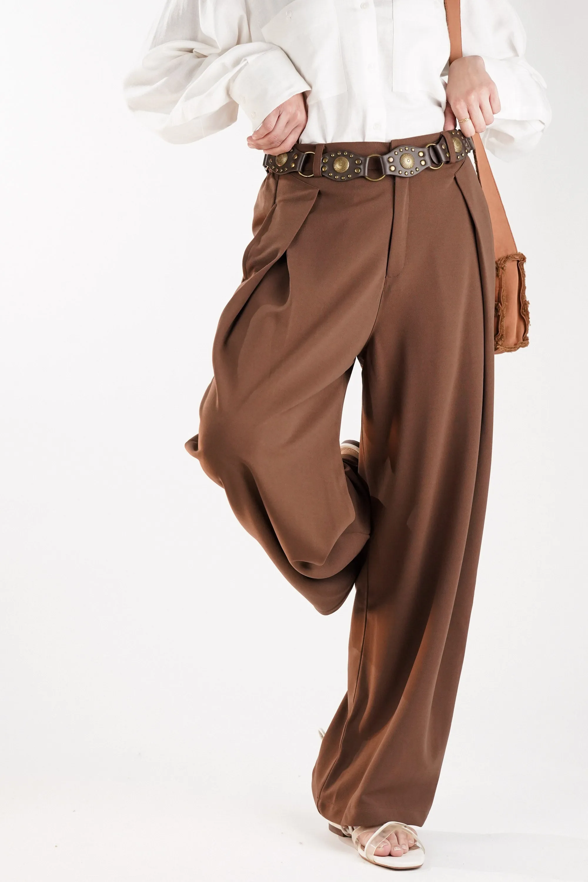 Brown Pants with Inverted Pleats