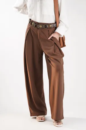 Brown Pants with Inverted Pleats