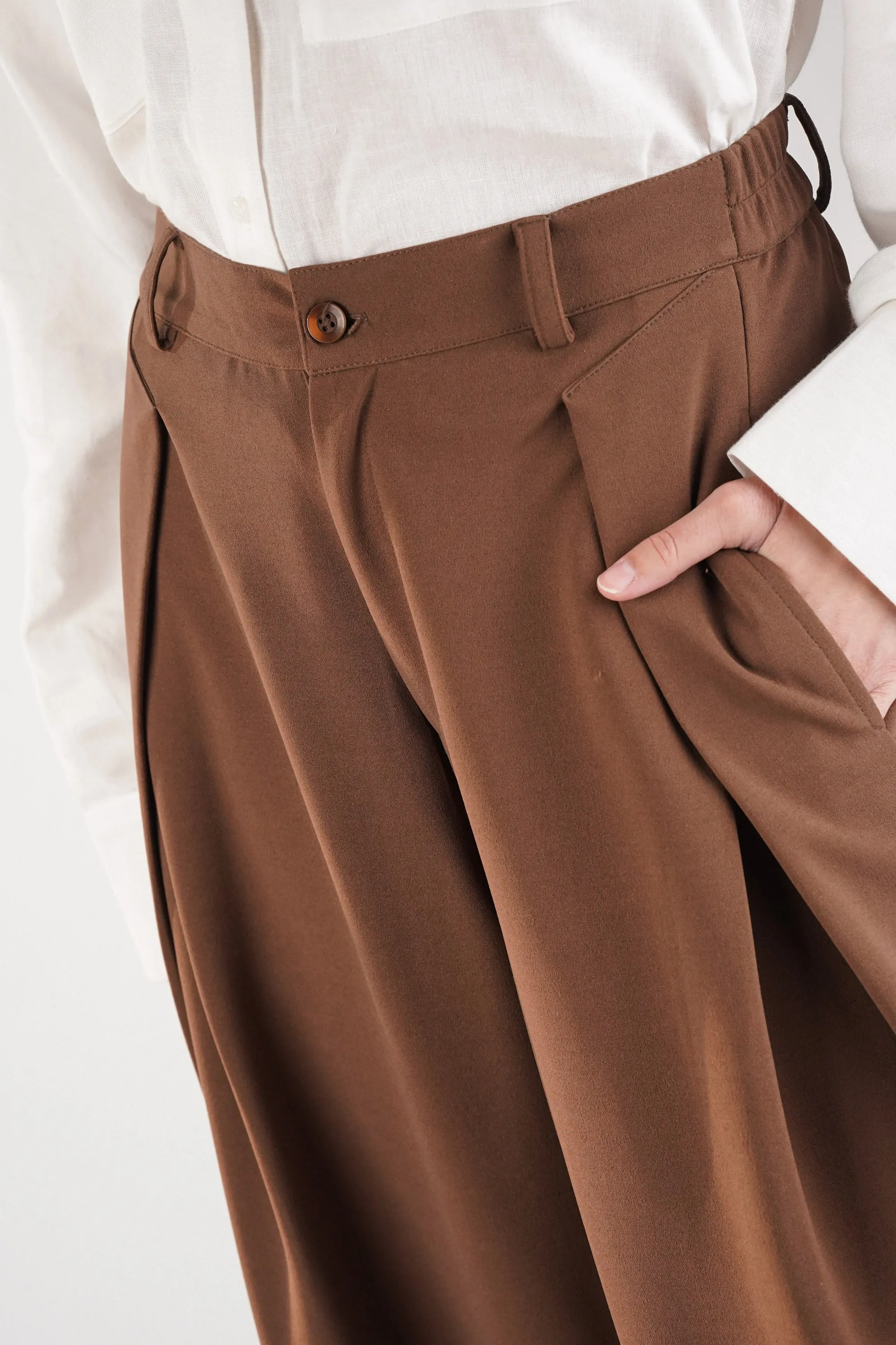 Brown Pants with Inverted Pleats