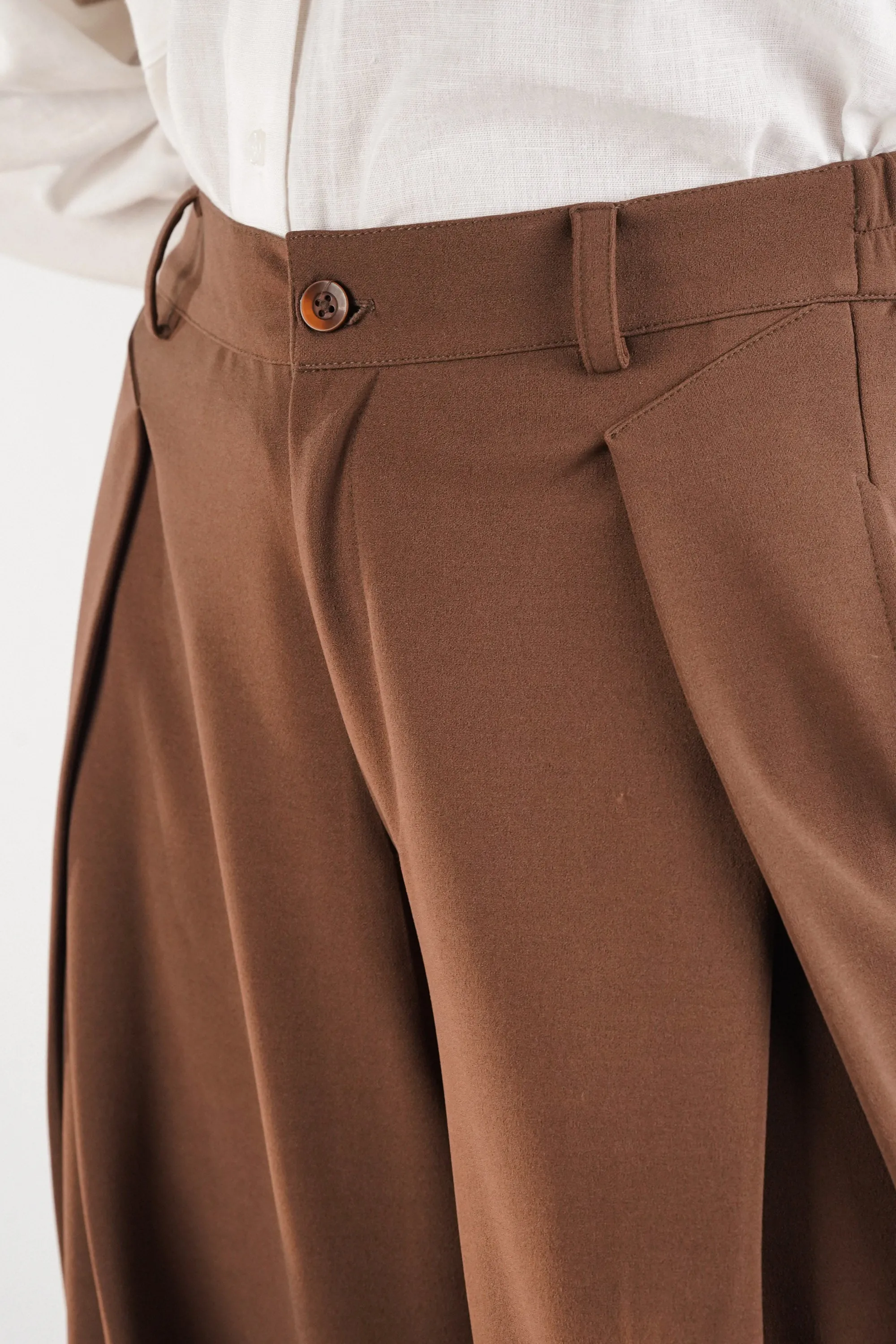 Brown Pants with Inverted Pleats