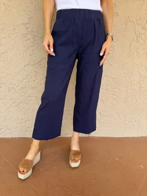 Coastal Charm Linen Cargo Pants - Blue