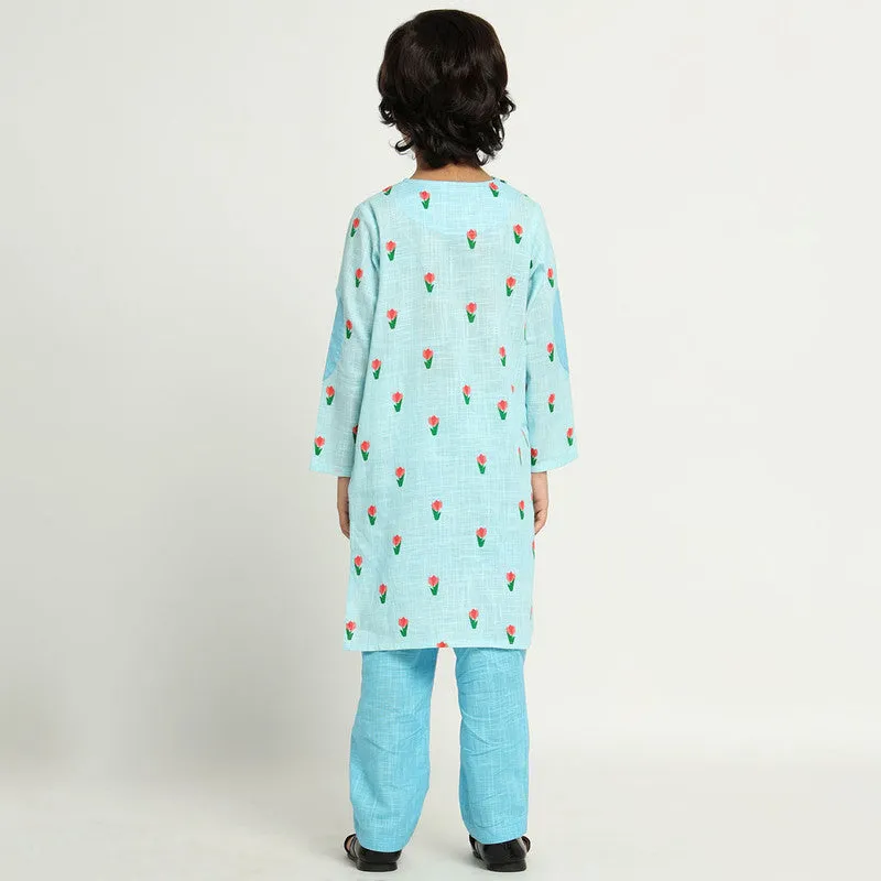 Cotton Tulip Kurta Set | Blue