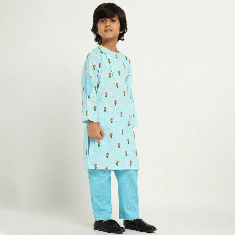 Cotton Tulip Kurta Set | Blue