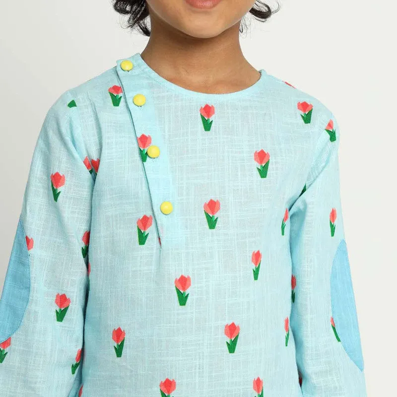 Cotton Tulip Kurta Set | Blue