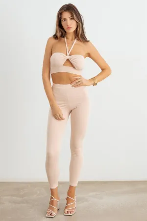 Cut-Out Halter Neck Crop Top & High Waist Stretchy Set