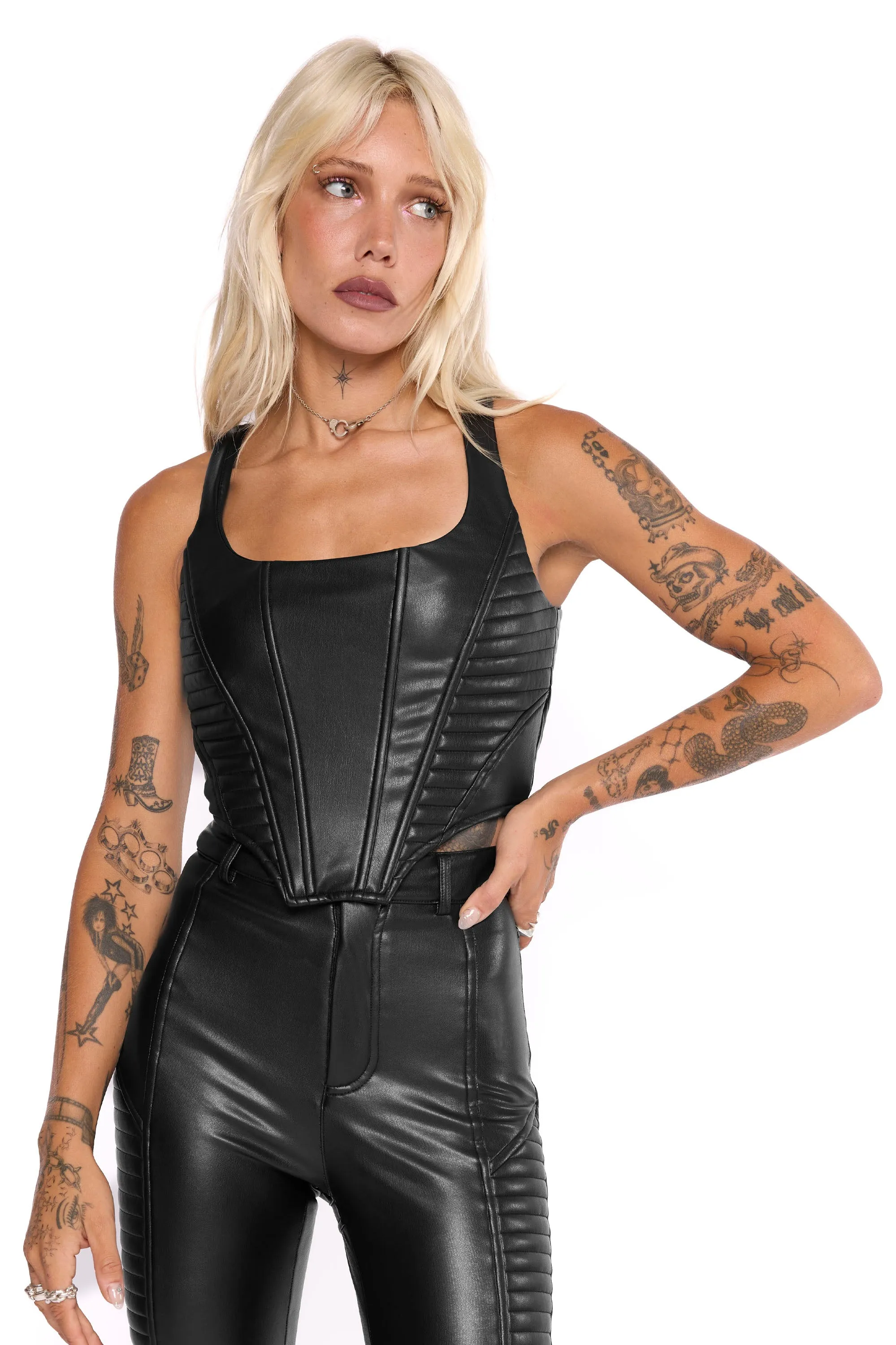 Doro Faux Leather Moto Corset Top