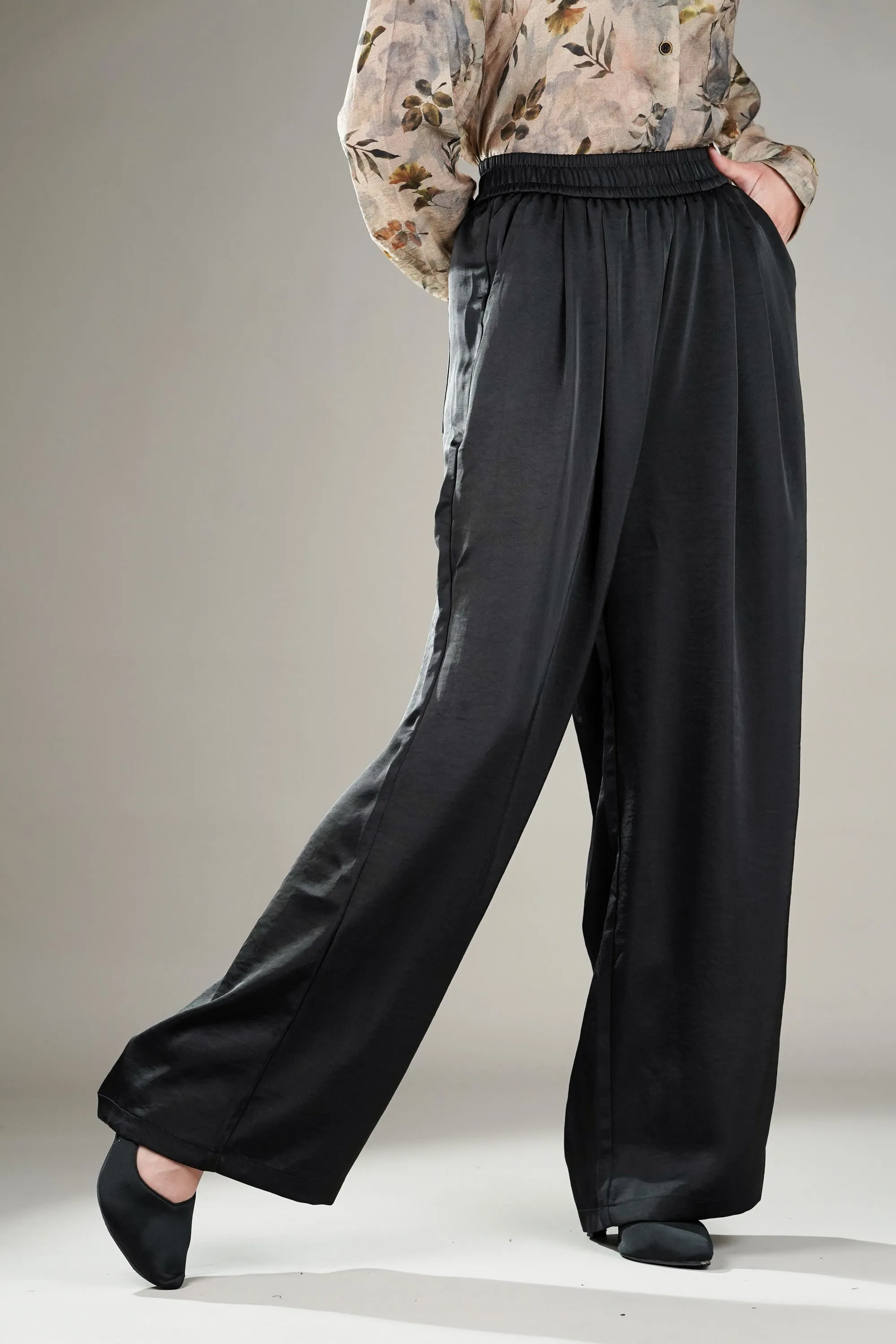 Drift Black Wide Leg Satin Pants