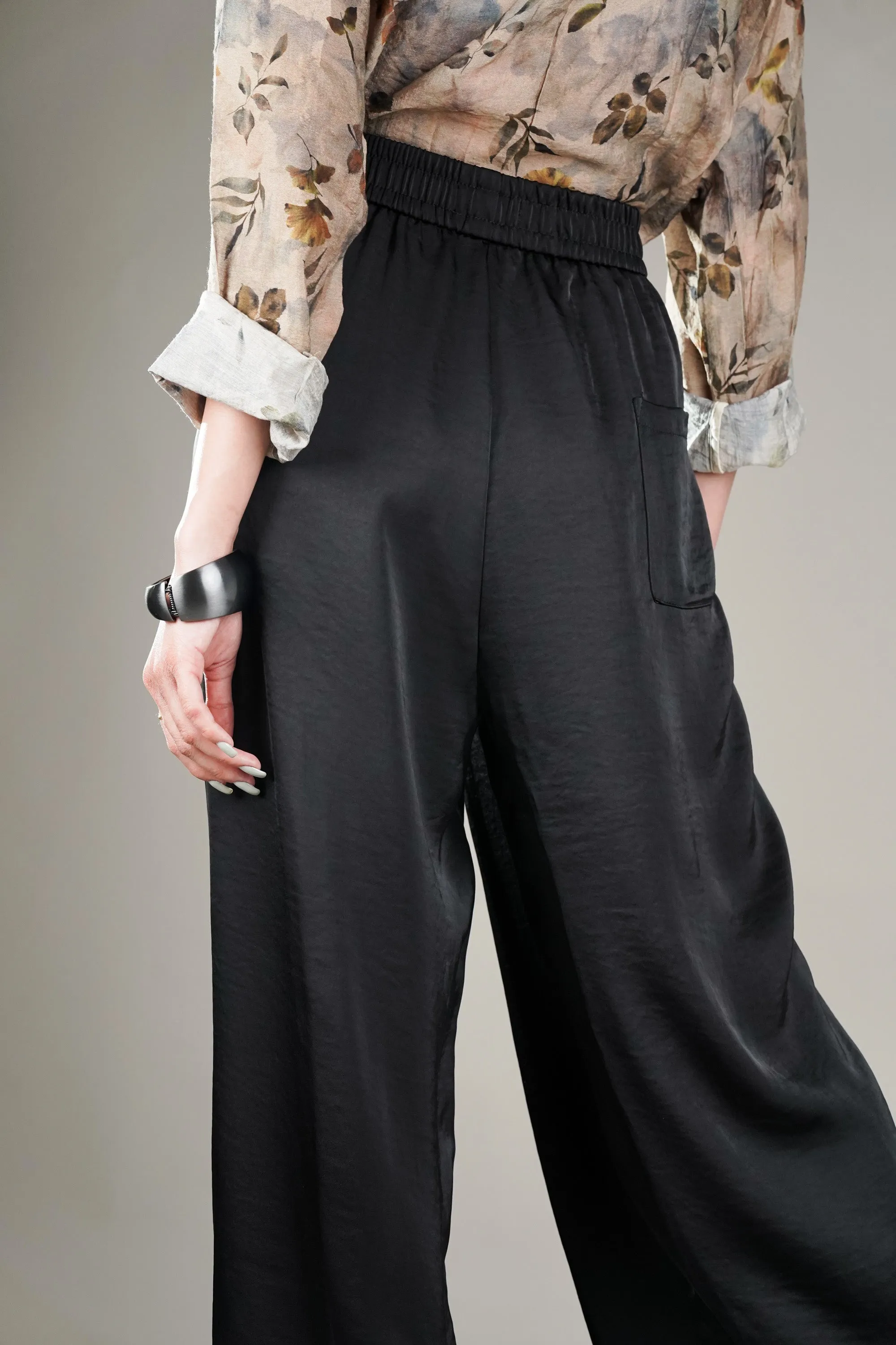 Drift Black Wide Leg Satin Pants