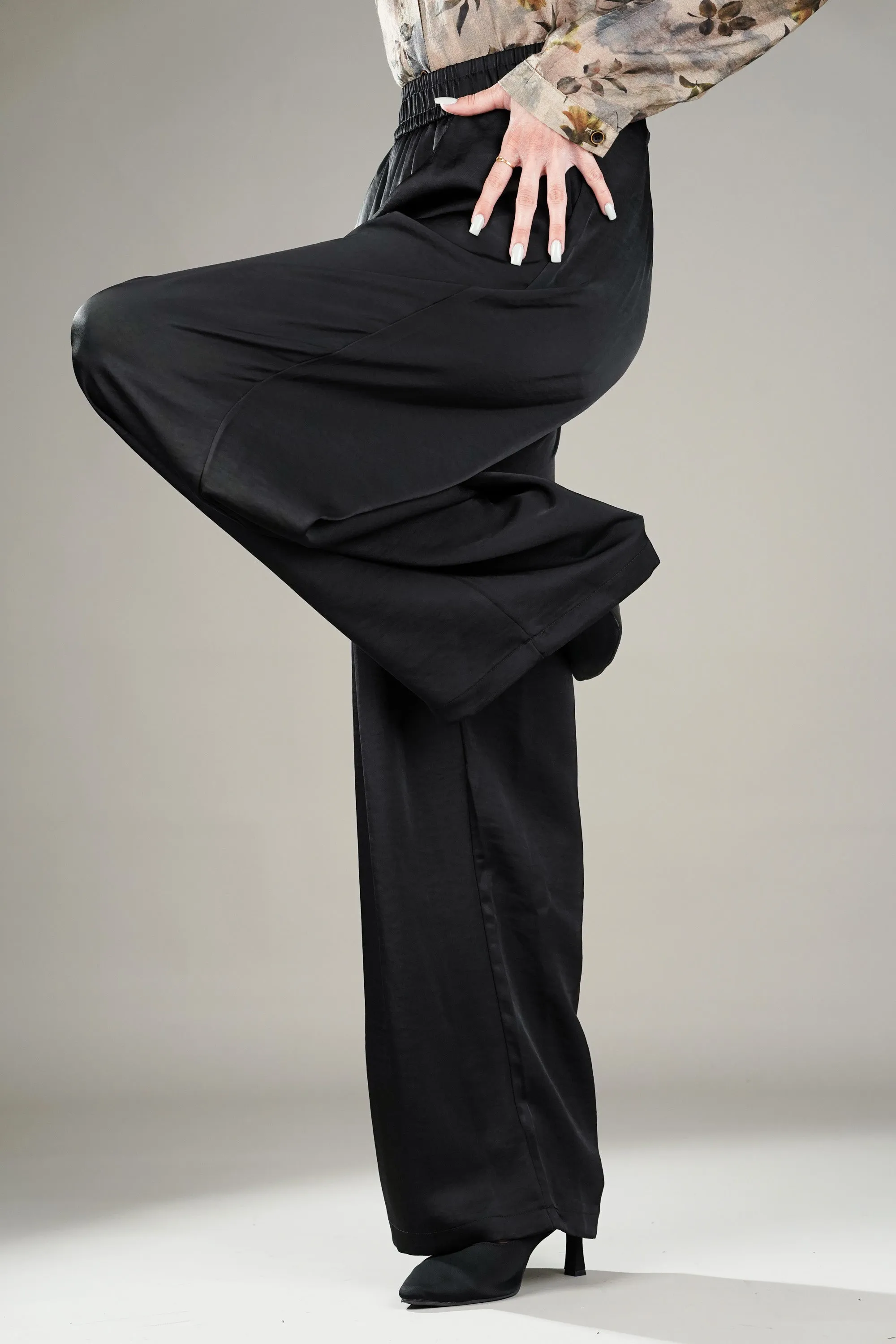 Drift Black Wide Leg Satin Pants