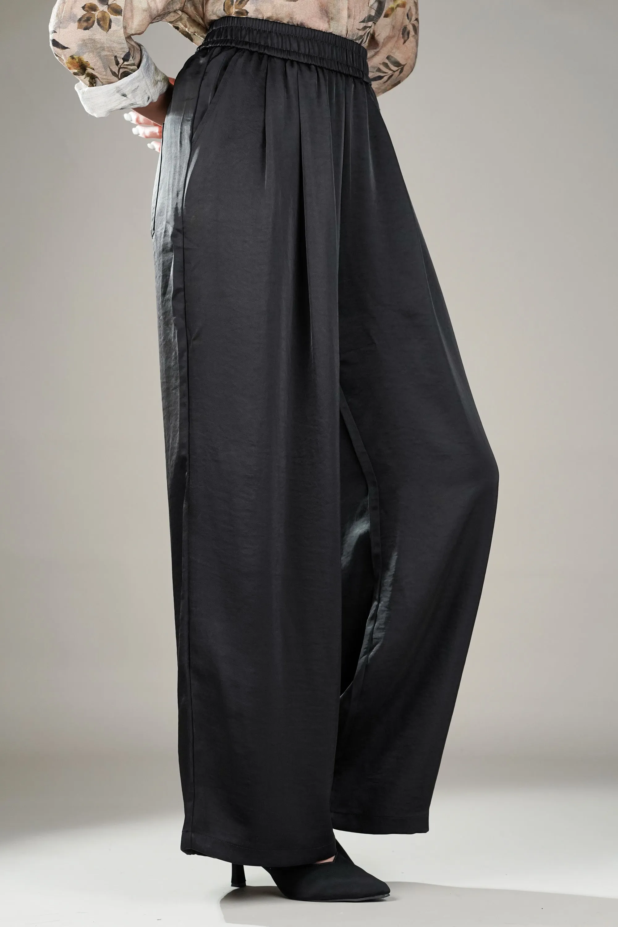 Drift Black Wide Leg Satin Pants