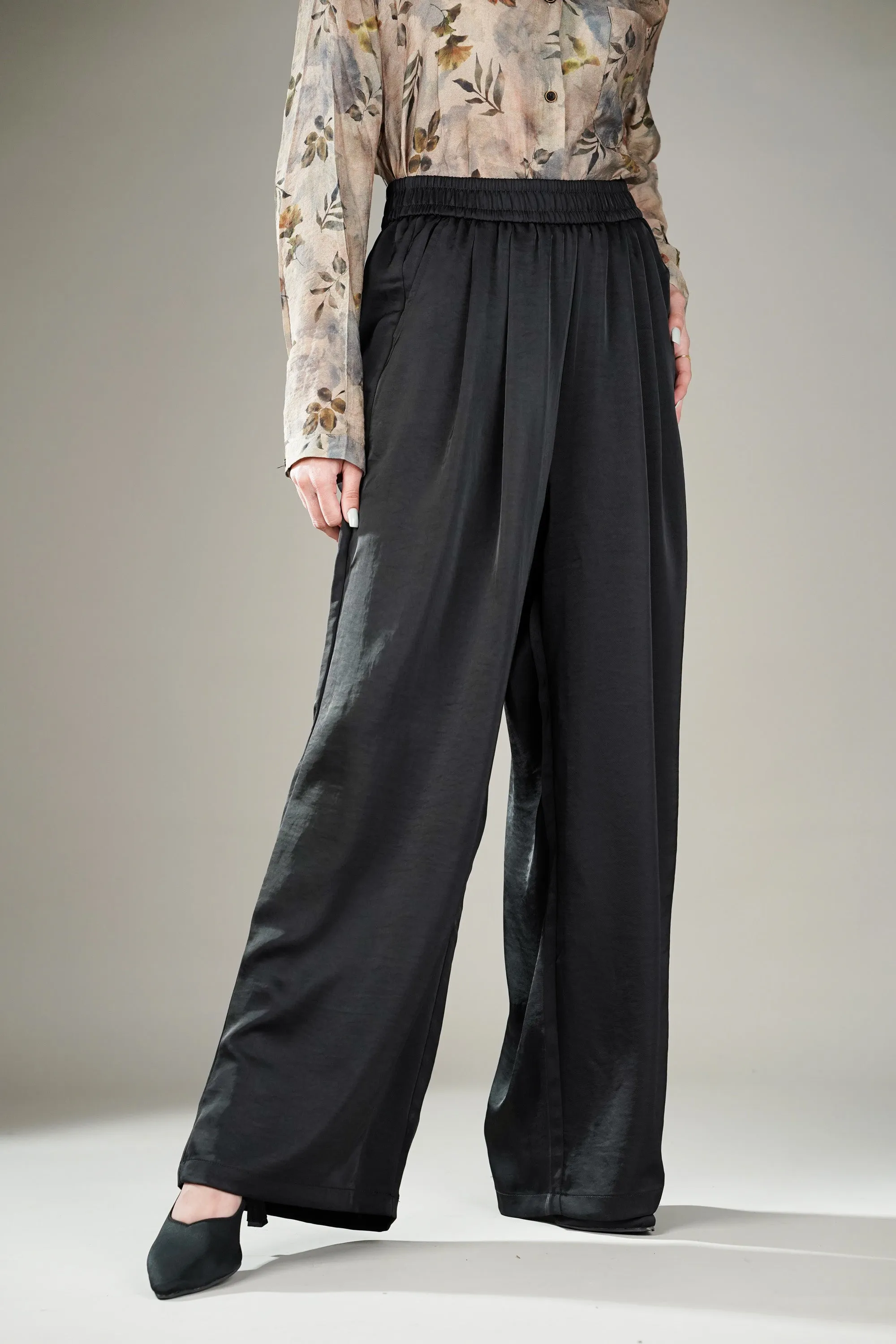 Drift Black Wide Leg Satin Pants