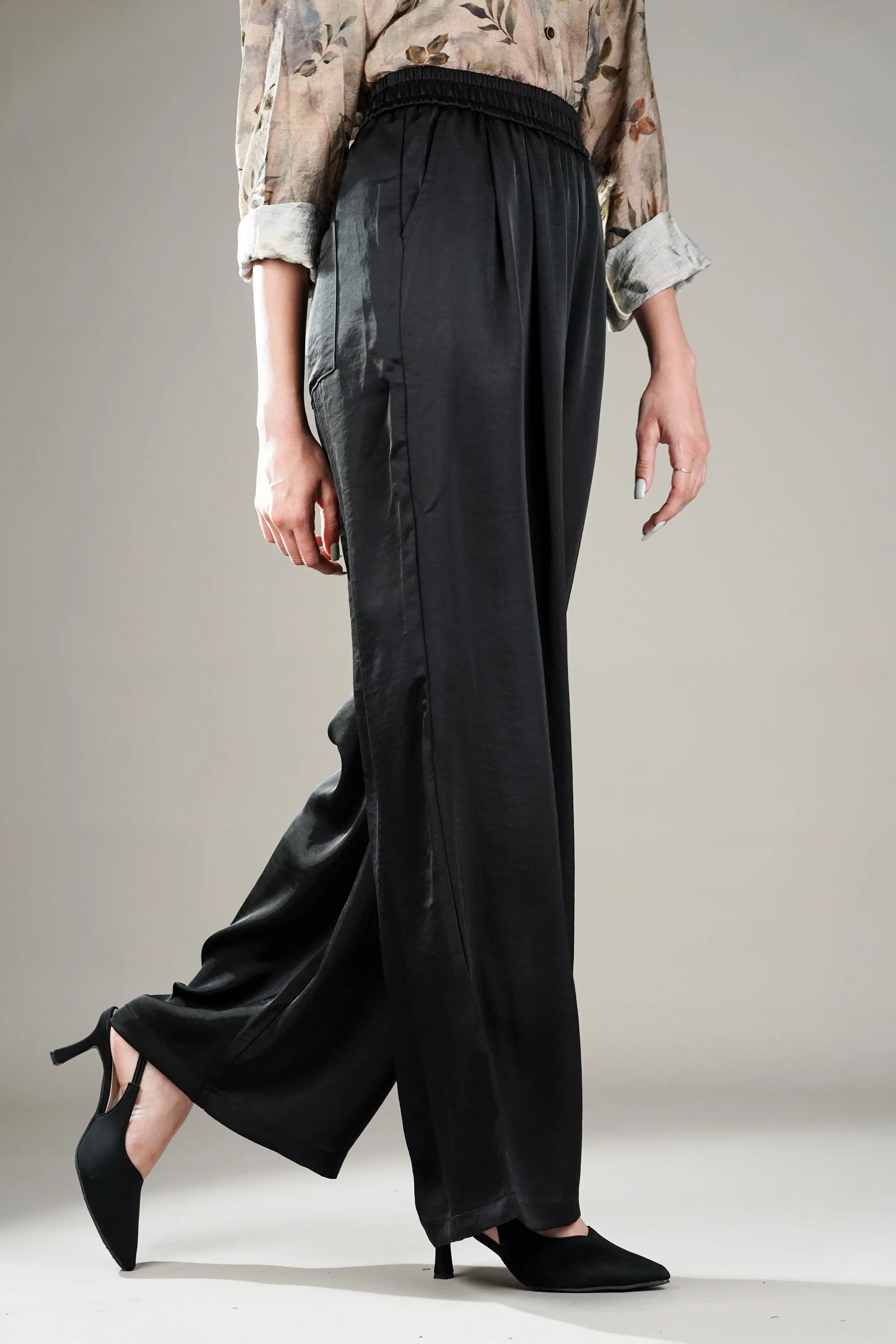 Drift Black Wide Leg Satin Pants