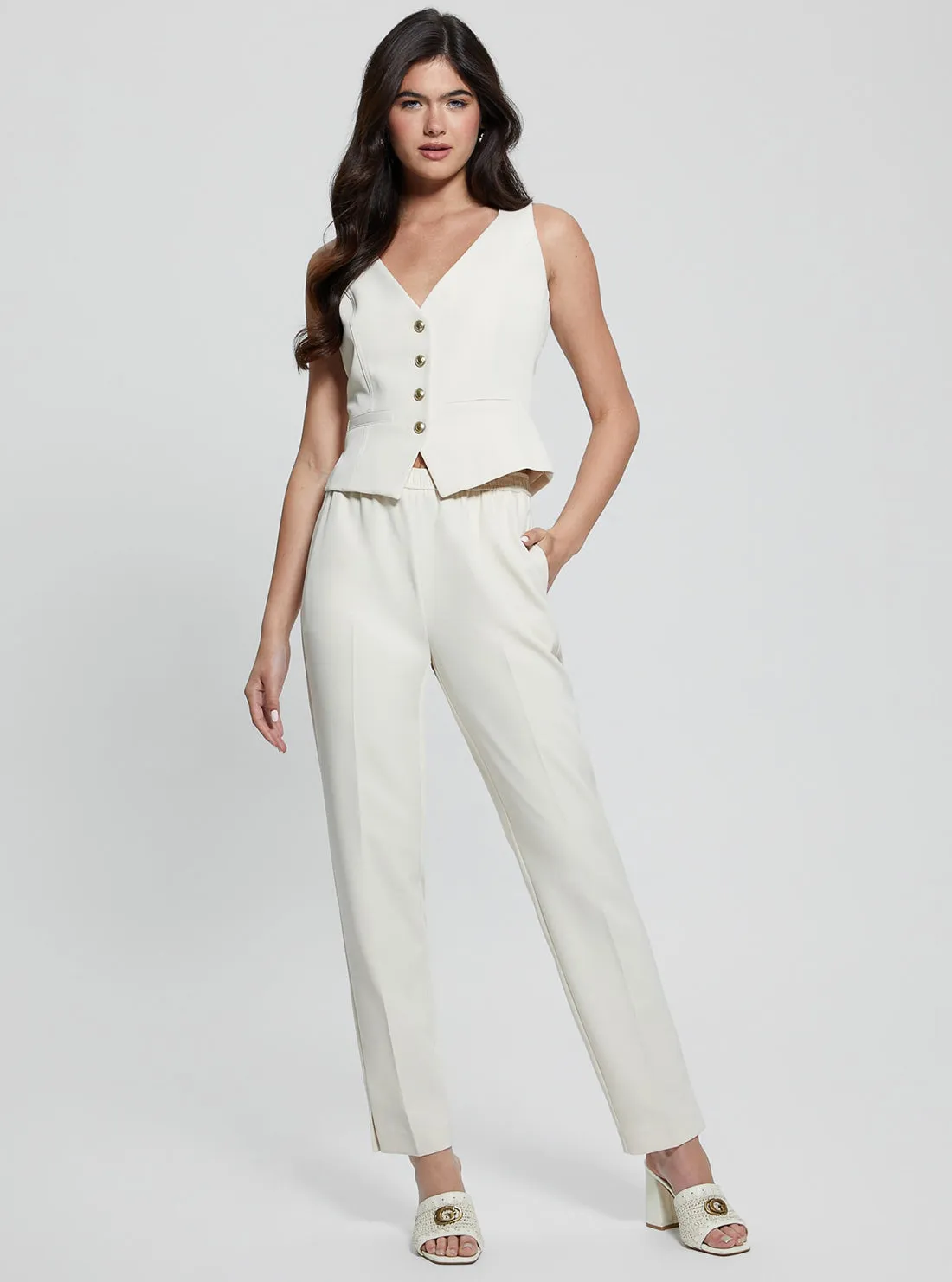 Eco White Roberta Structured Jogger Pant