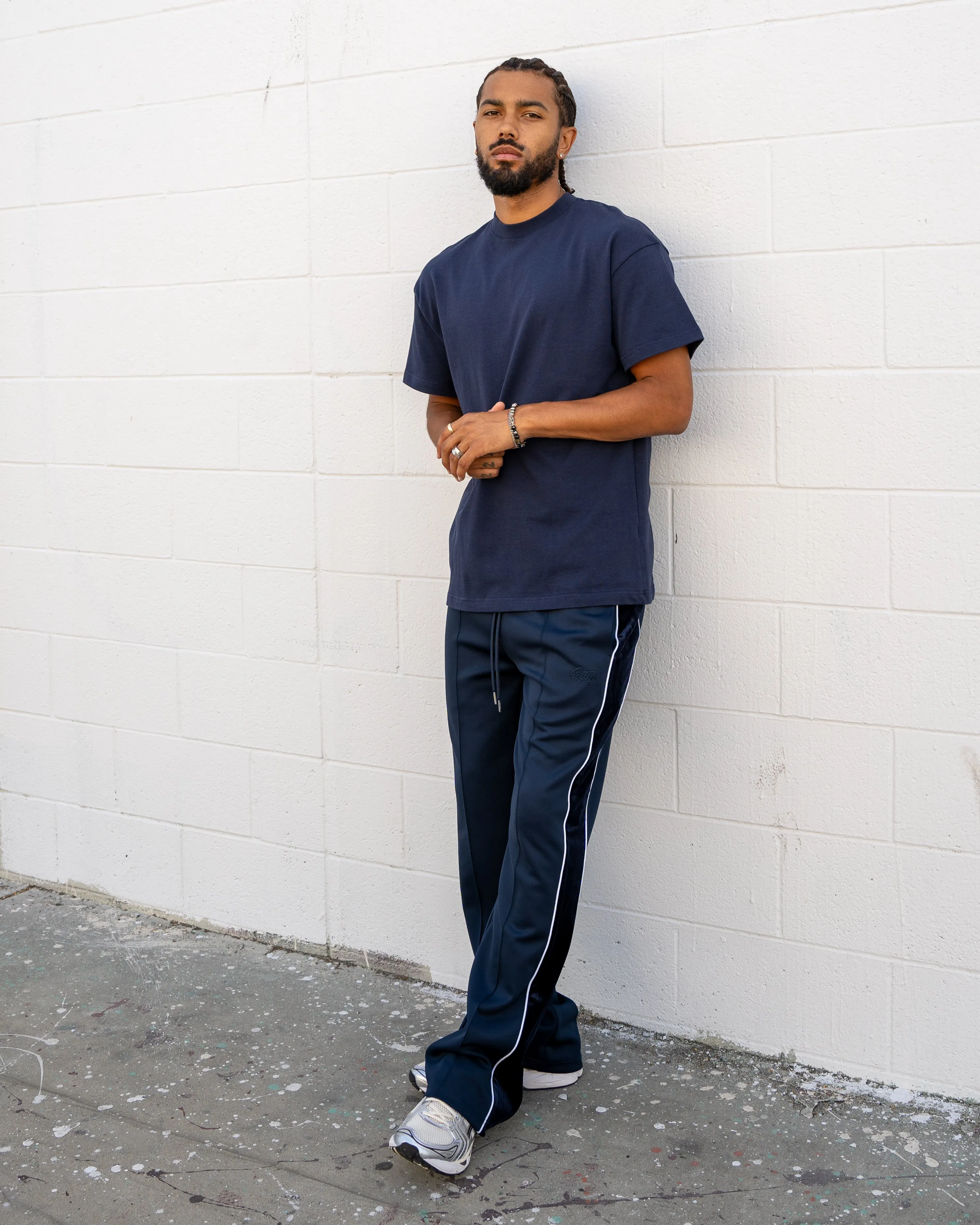 EPTM VELOUR PIPING TRACK PANTS - NAVY