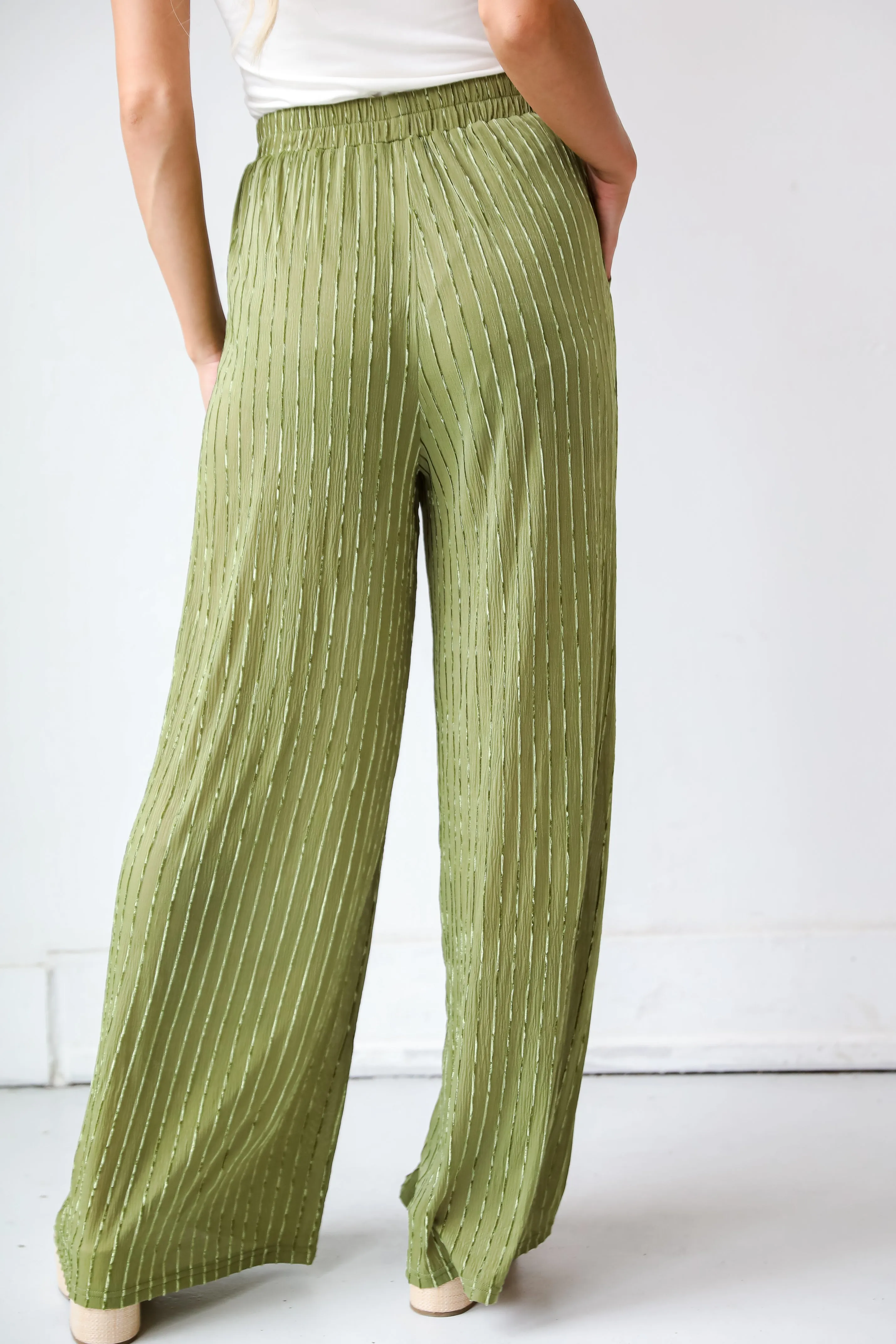 FINAL SALE - Endlessly Breezy Green Velvet Stripe Pants