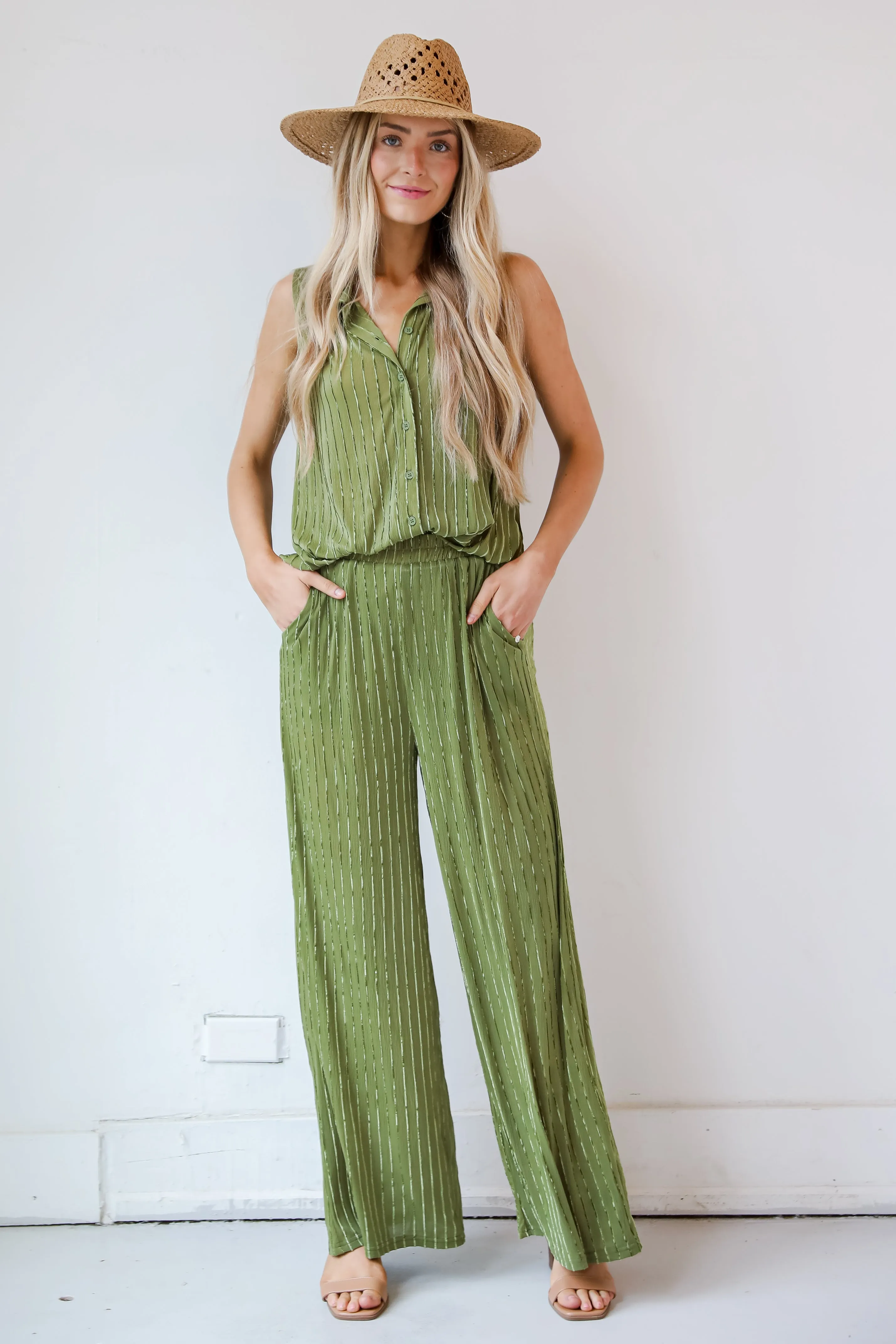 FINAL SALE - Endlessly Breezy Green Velvet Stripe Pants