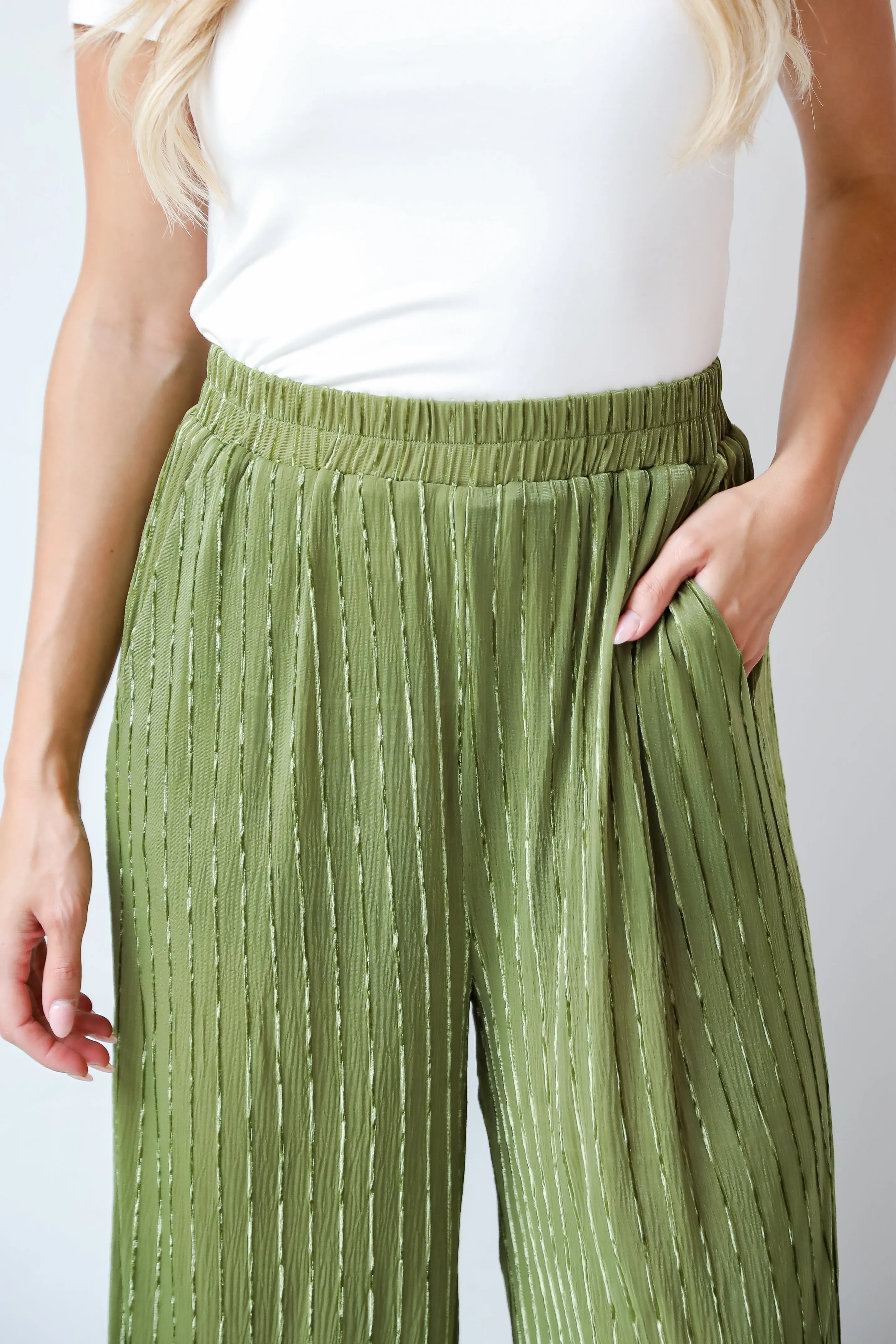 FINAL SALE - Endlessly Breezy Green Velvet Stripe Pants