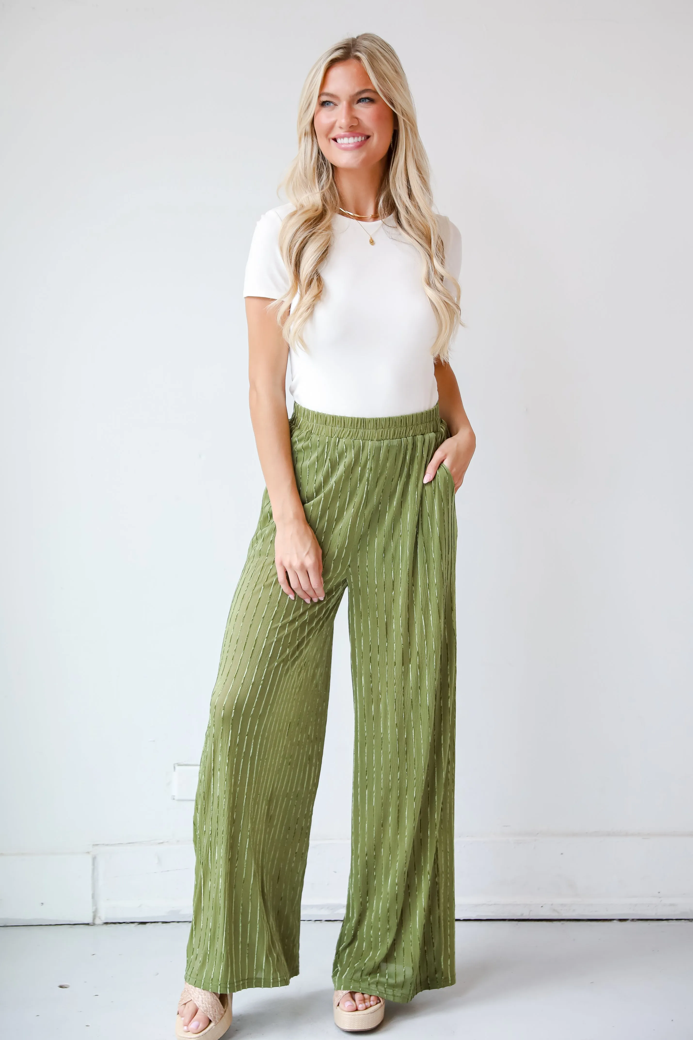 FINAL SALE - Endlessly Breezy Green Velvet Stripe Pants