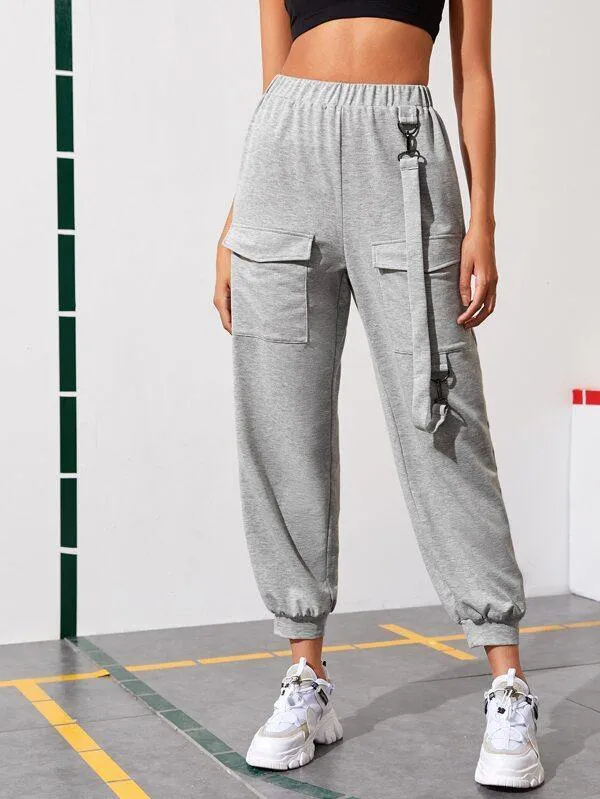 Flap Pocket Front Strap Detail Sweatpants