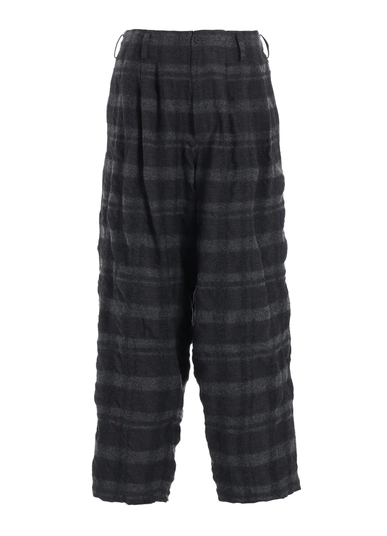 FULLING FINISHED SHADOW CHECK 3-TUCK WIDE TROUSERS