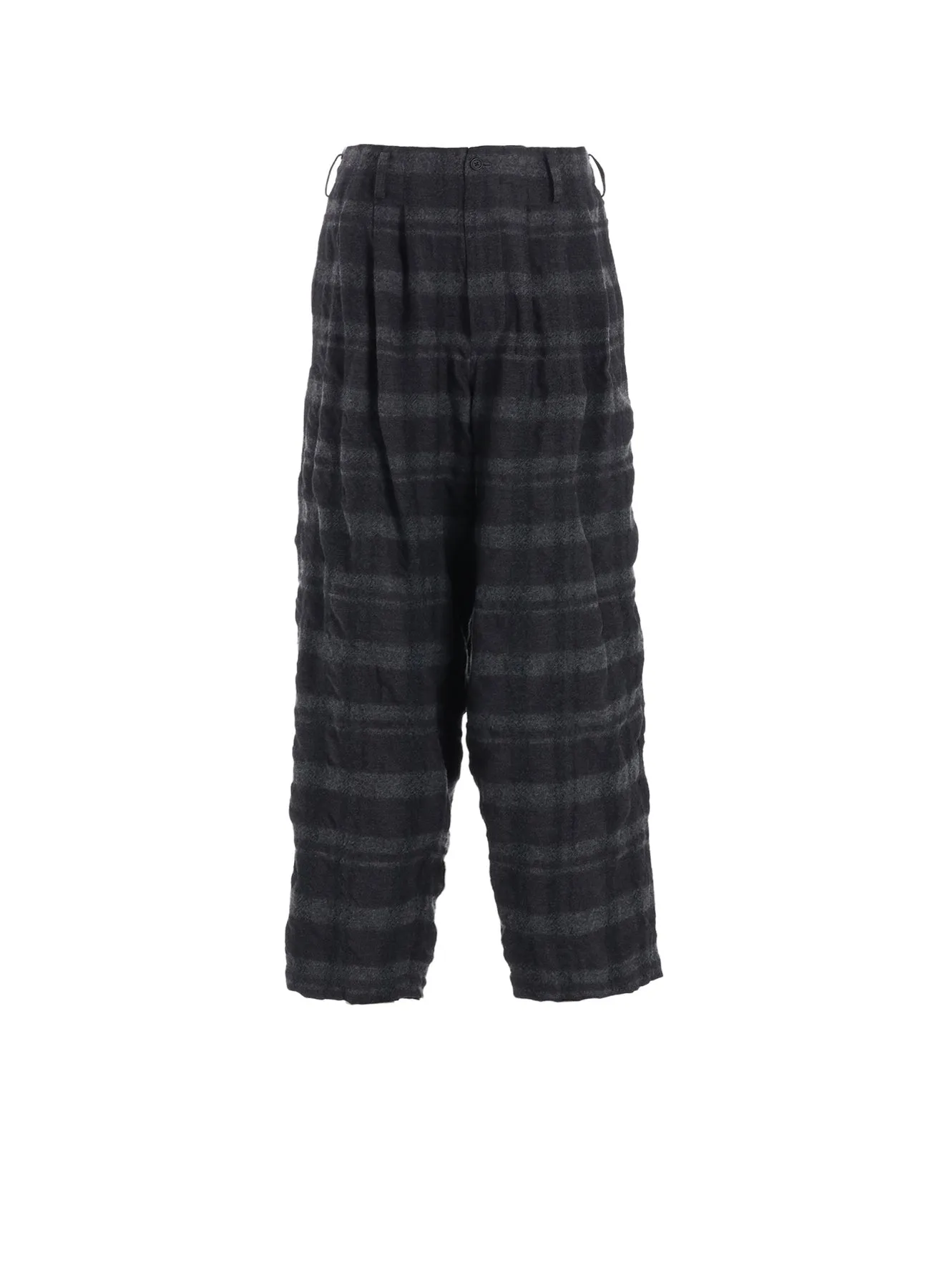 FULLING FINISHED SHADOW CHECK 3-TUCK WIDE TROUSERS