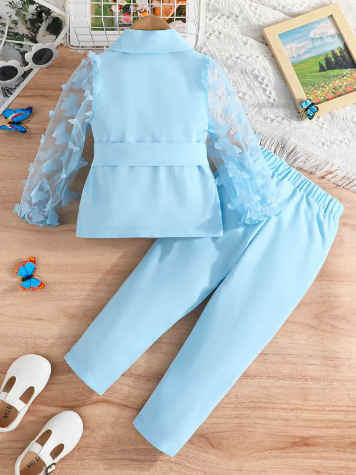 Girls Butterfly Sleeve Blazer Top and Pants Set