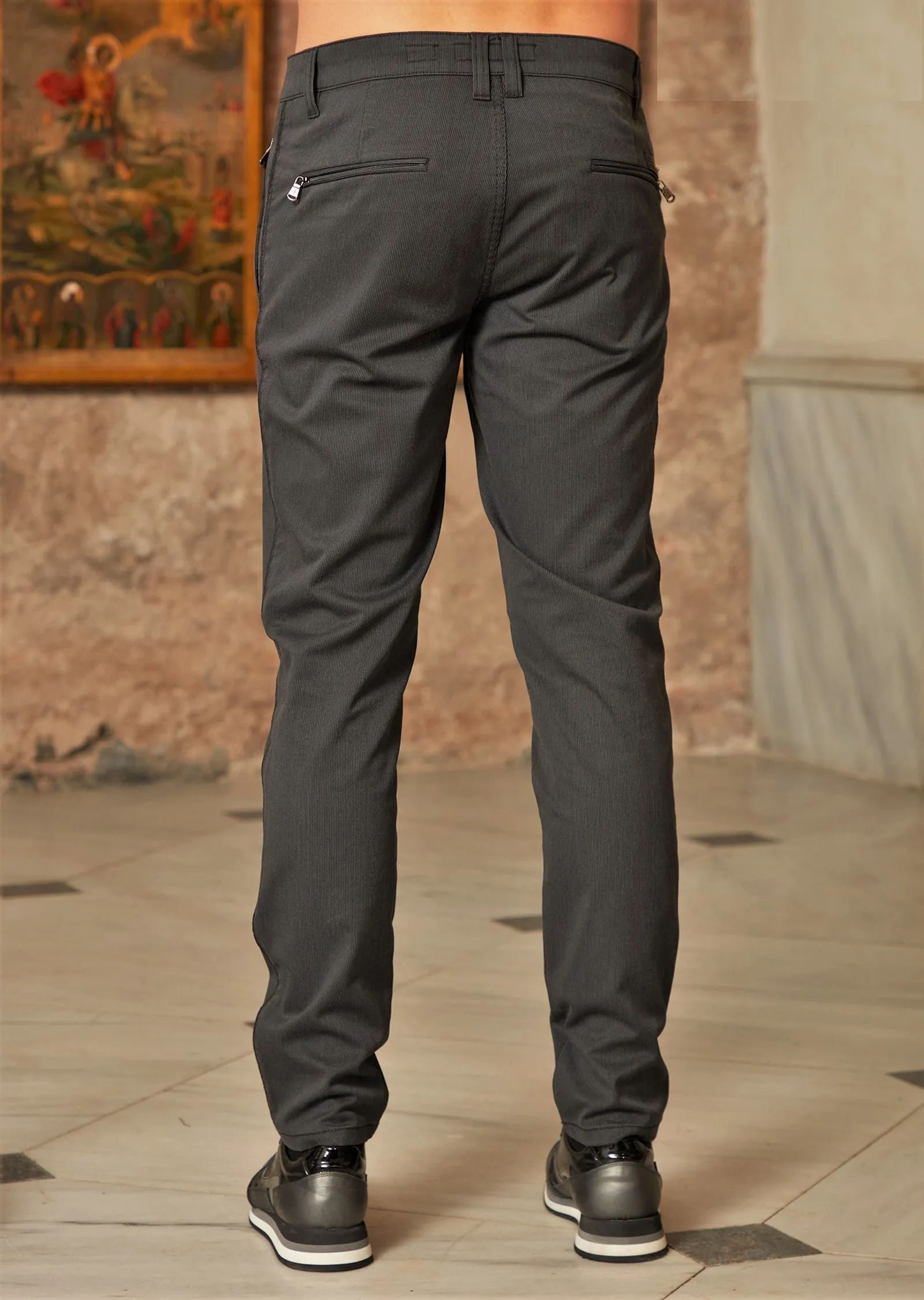 Gray Side Zipper Travel Pants