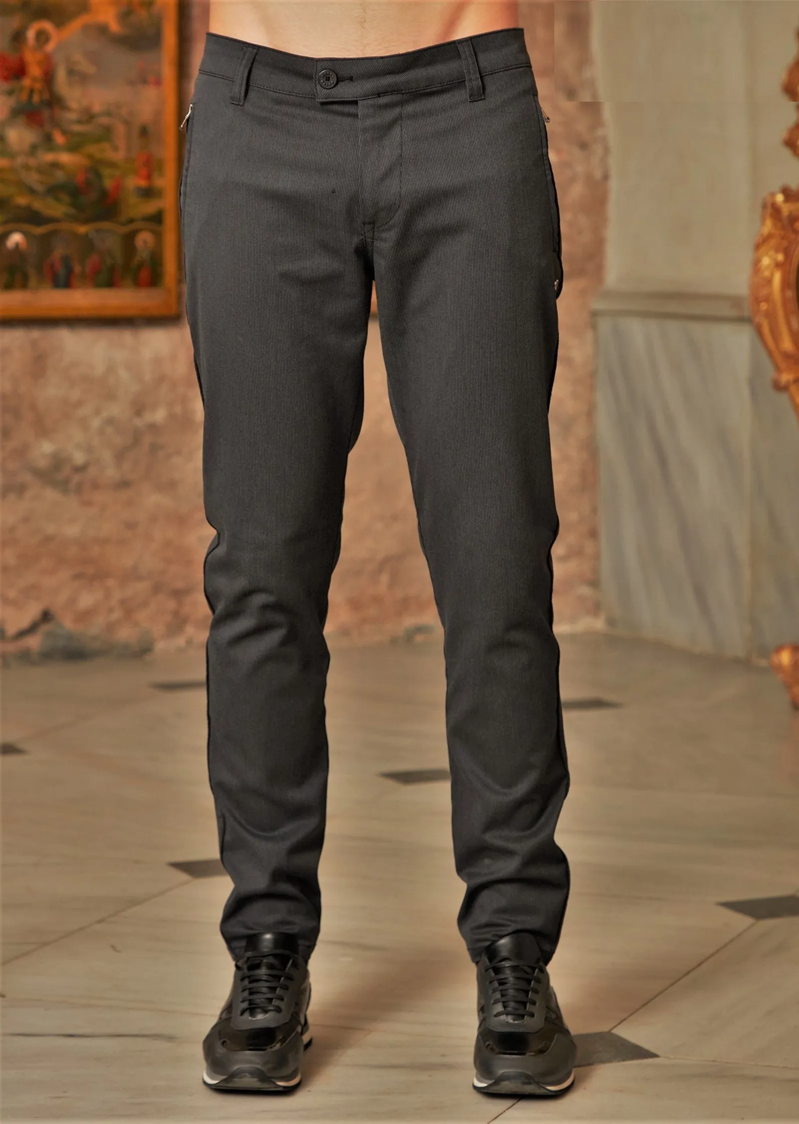 Gray Side Zipper Travel Pants