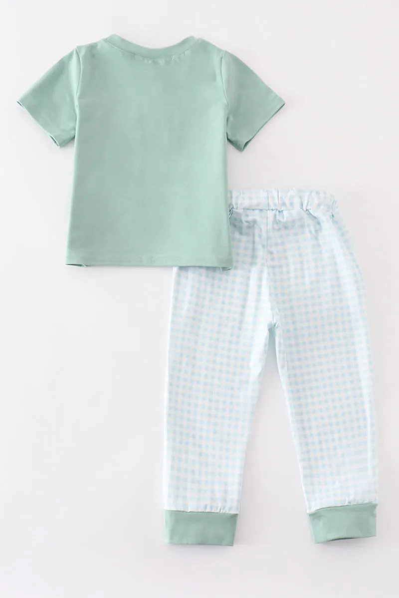 Green gingham boy pants set