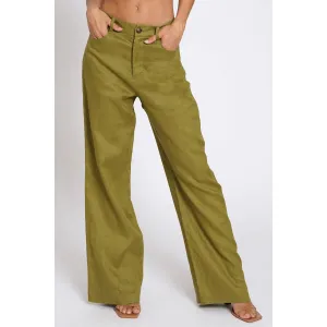 Green WIDE LINEN PANTS