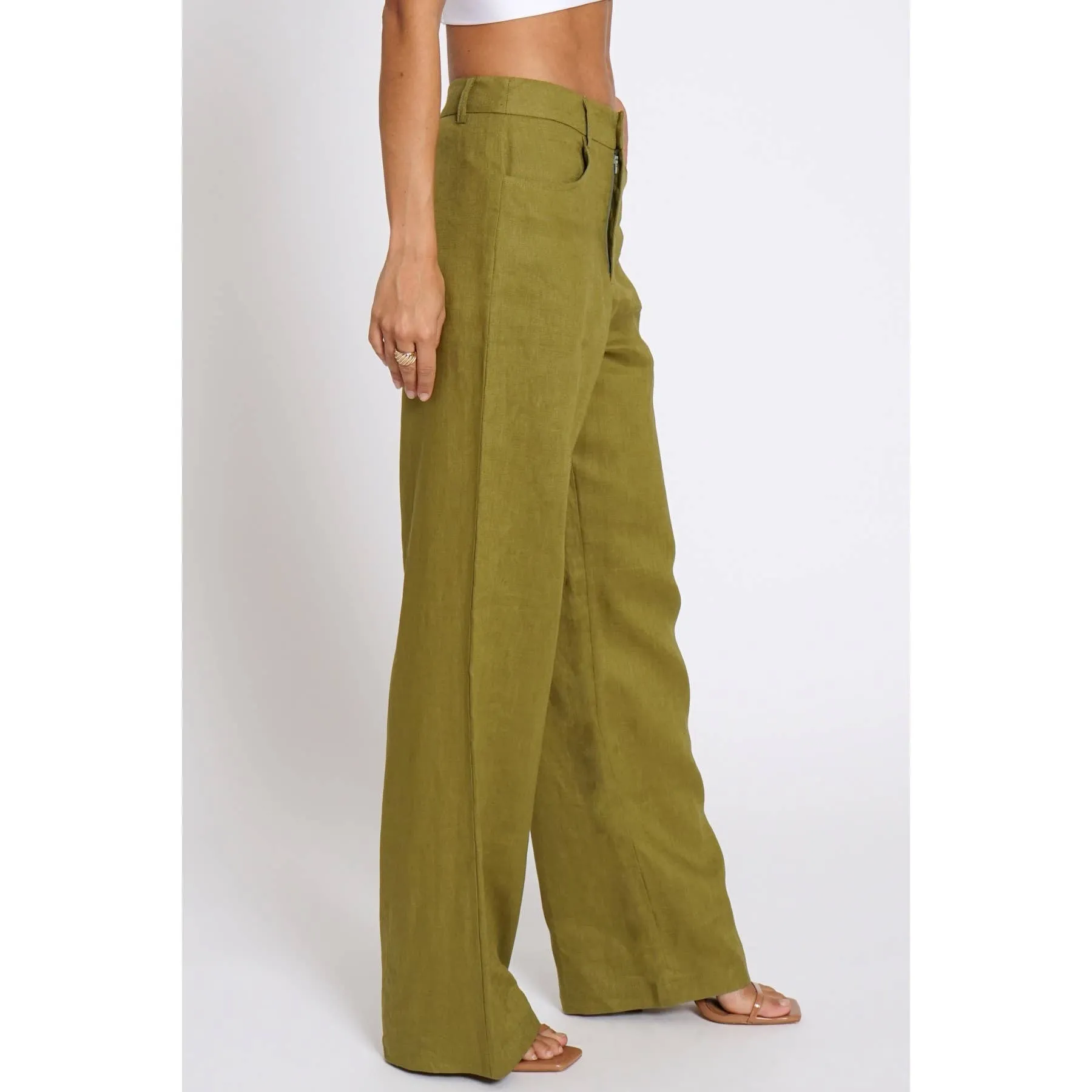 Green WIDE LINEN PANTS