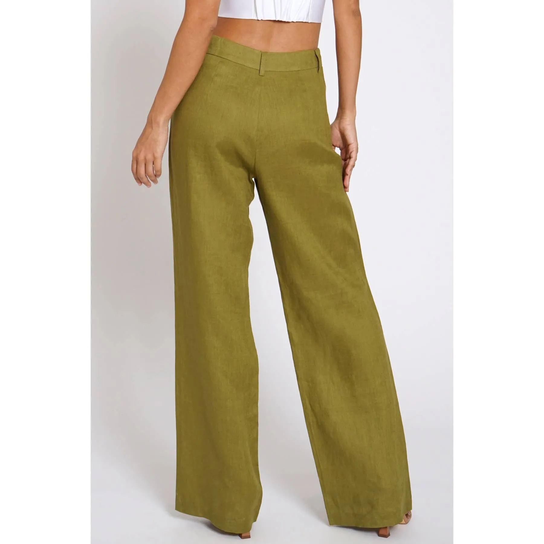 Green WIDE LINEN PANTS