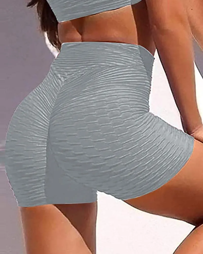 High Waisted Yoga Leggings Running Sports Fitness Gym Bubble Textured Butt Lifting Shorts