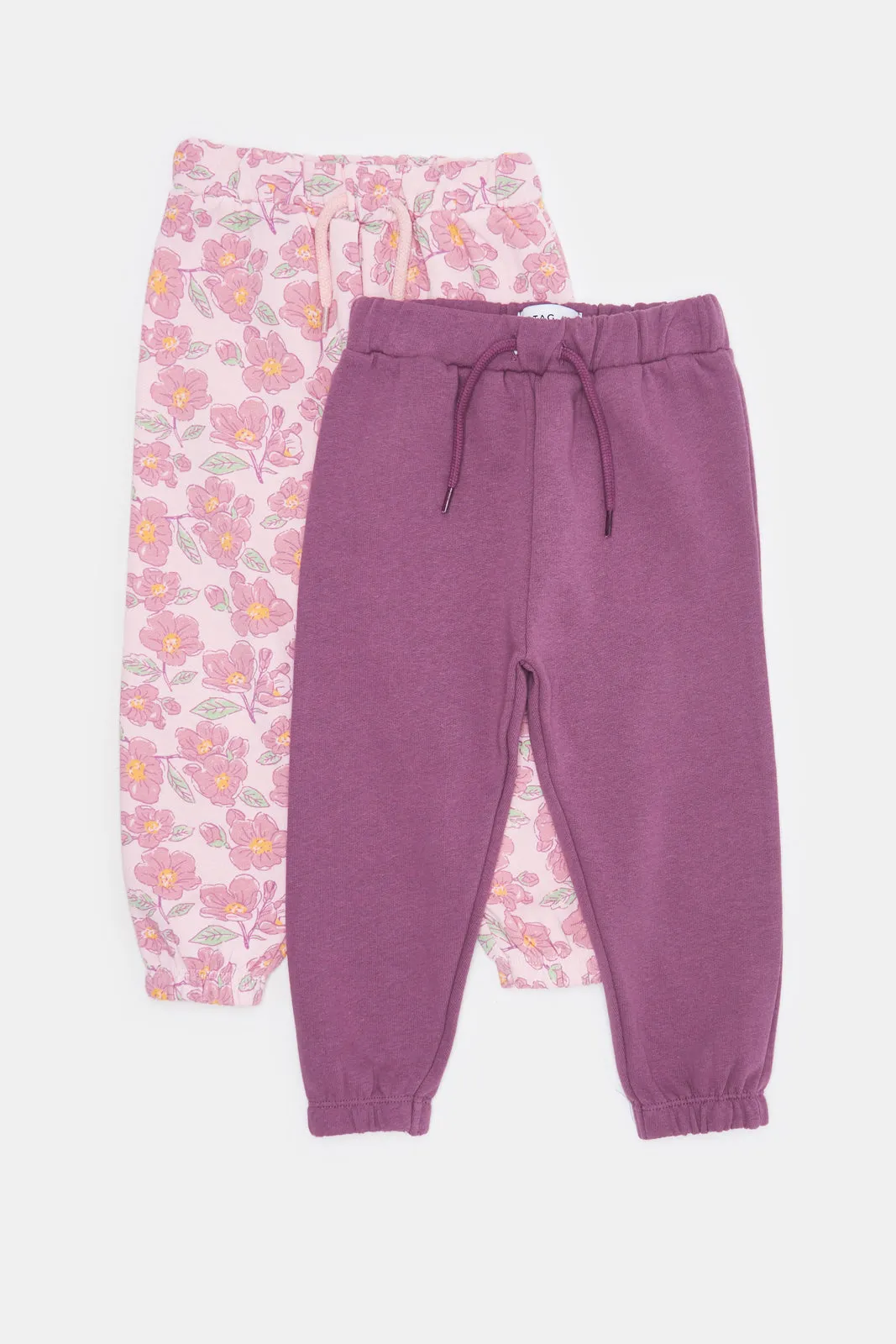 Infant Girls Pink Floral And Solid  Mauve Active Pants