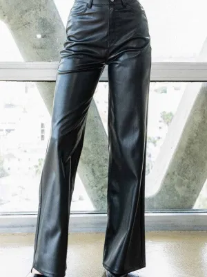 Life is a Party Vegan Leather Wide Leg Pants in Black